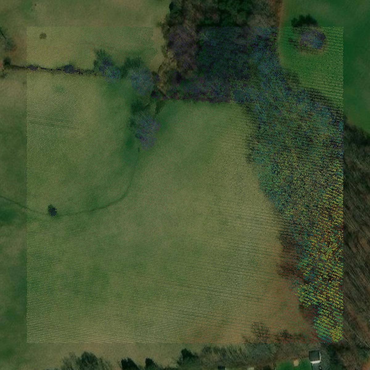 This image shows a LiDAR point cloud in Rappahannock County created using GIS data in Equator.