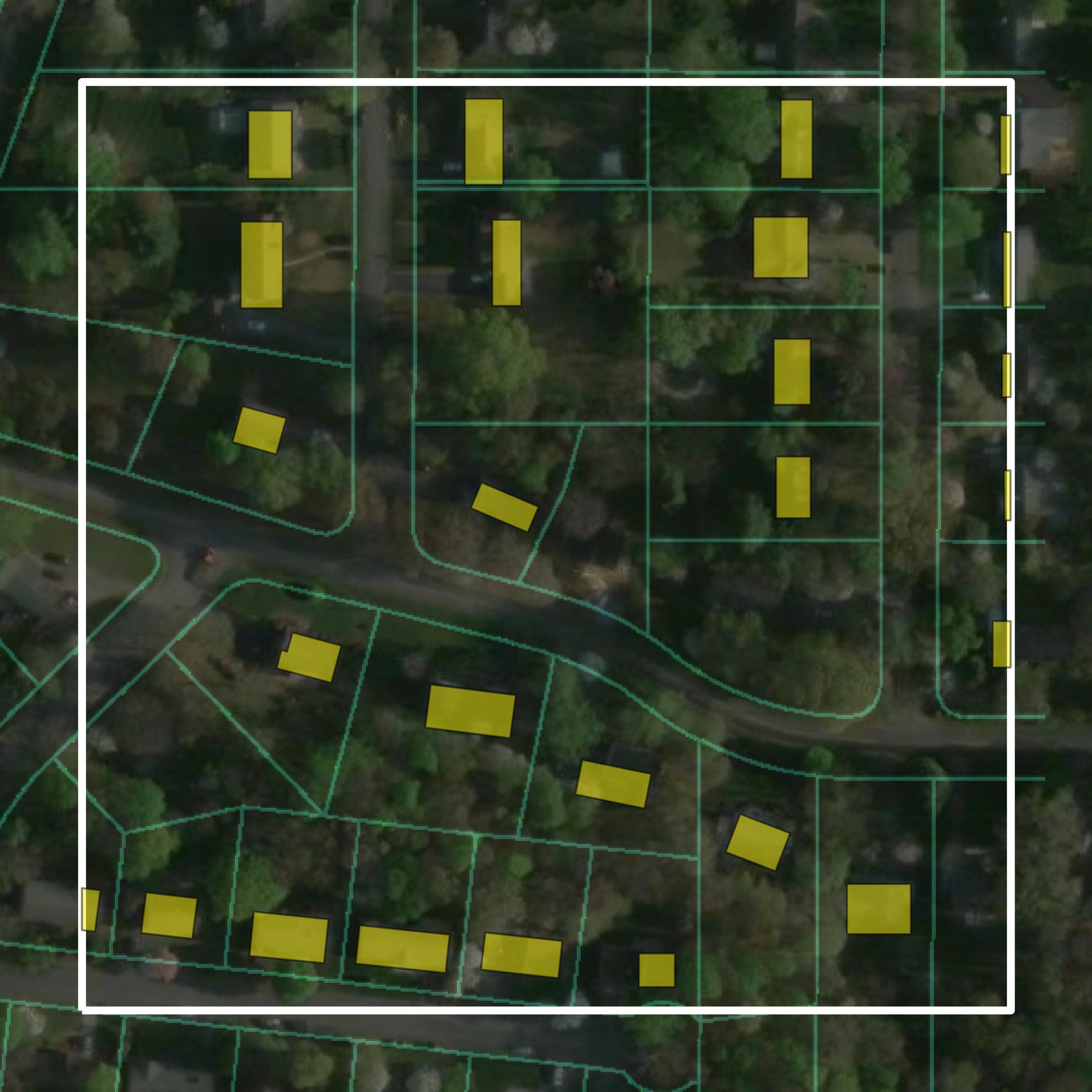 This image shows parcel and building data in Roanoke County created using GIS data in Equator.