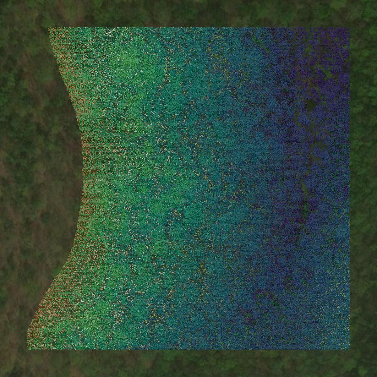 This image shows a LiDAR point cloud in Roanoke County created using GIS data in Equator.