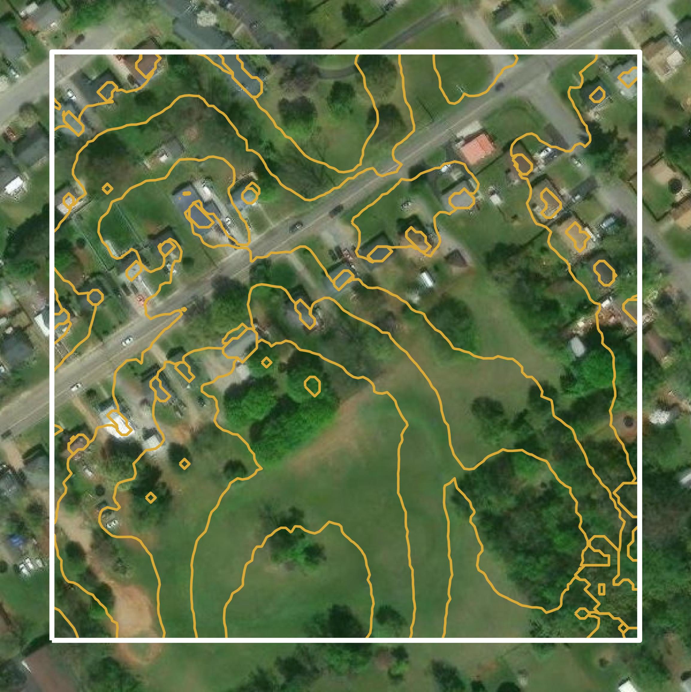 This image shows a contour map in Roanoke city created using GIS data in Equator.