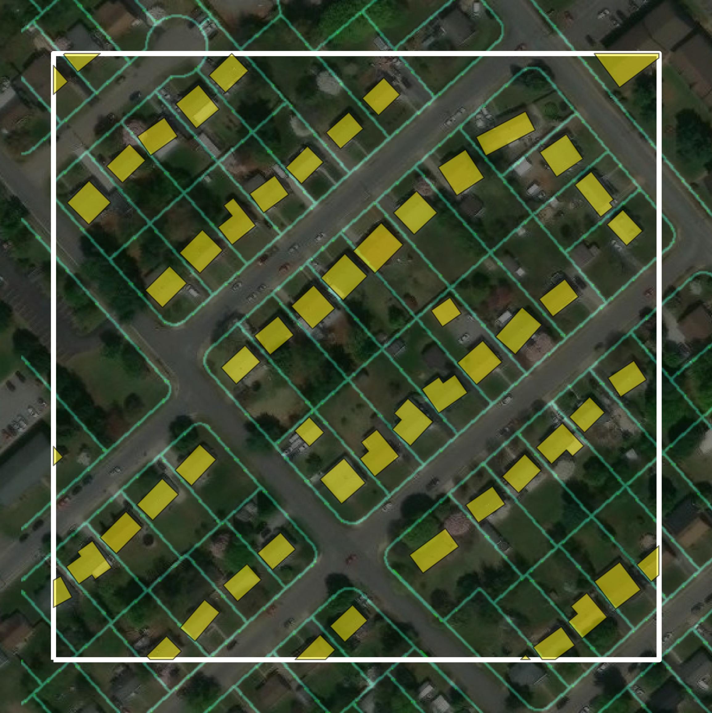 This image shows parcel and building data in Roanoke city created using GIS data in Equator.