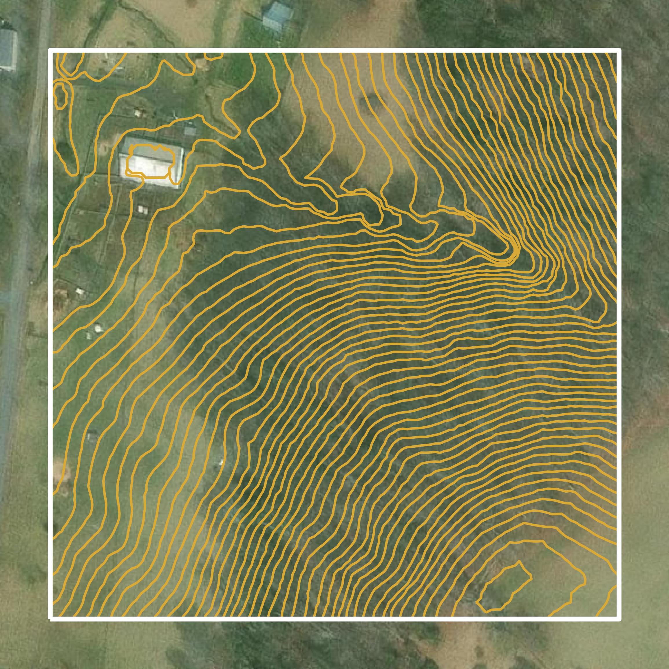 This image shows a contour map in Rockbridge County created using GIS data in Equator.