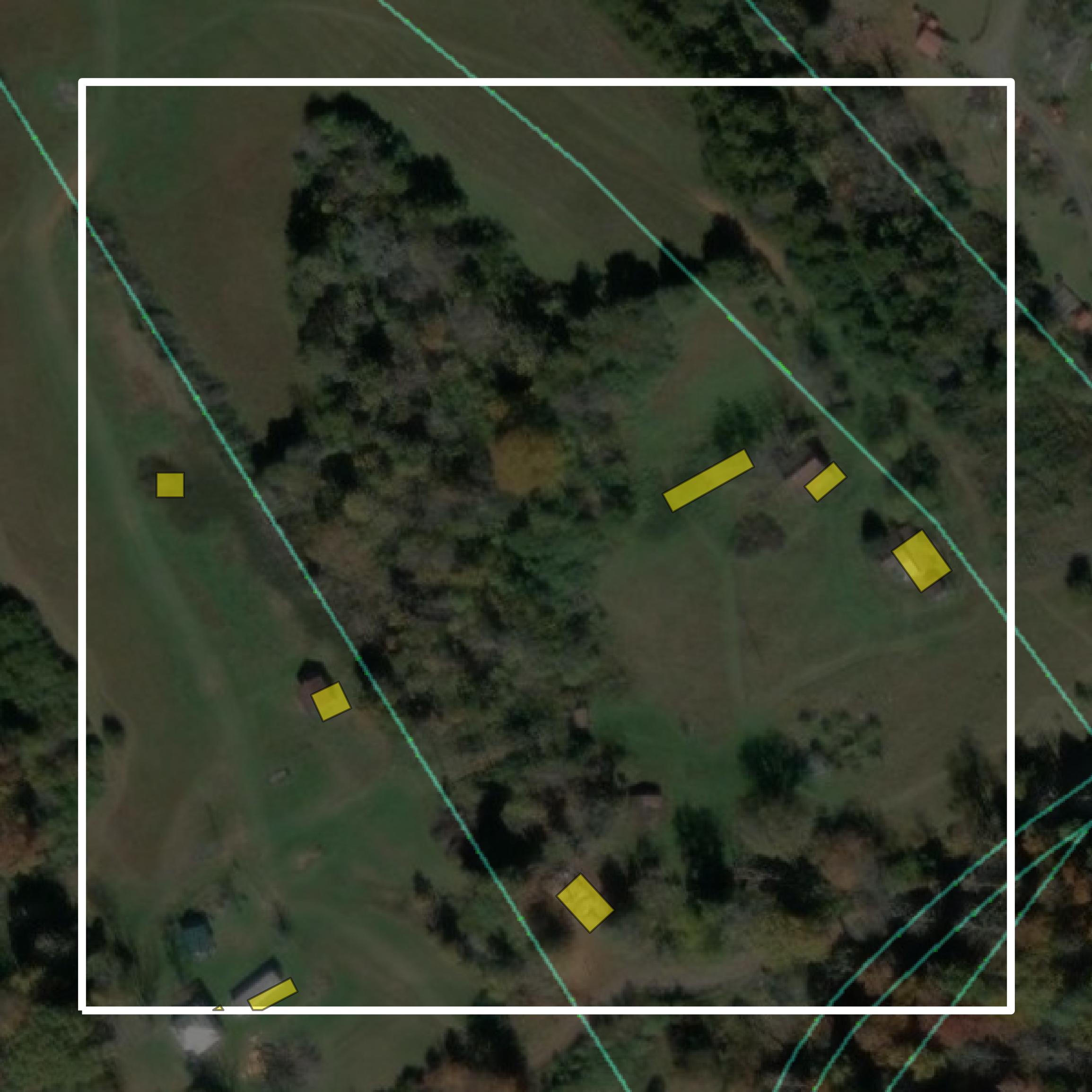 This image shows parcel and building data in Rockbridge County created using GIS data in Equator.