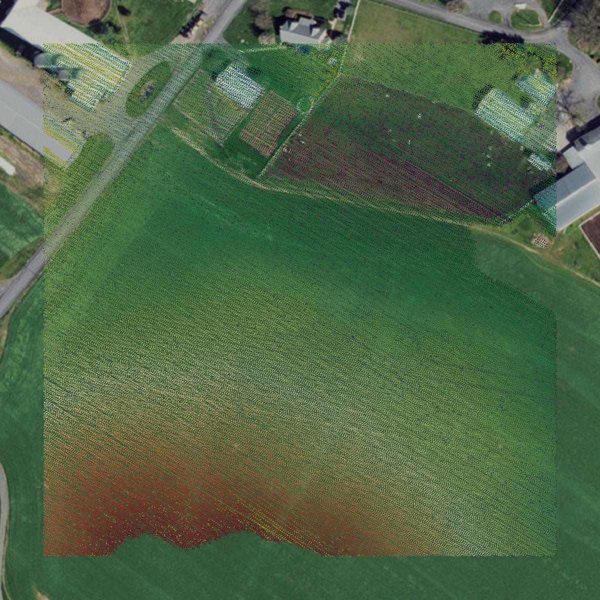 This image shows a LiDAR point cloud in Rockingham County created using GIS data in Equator.