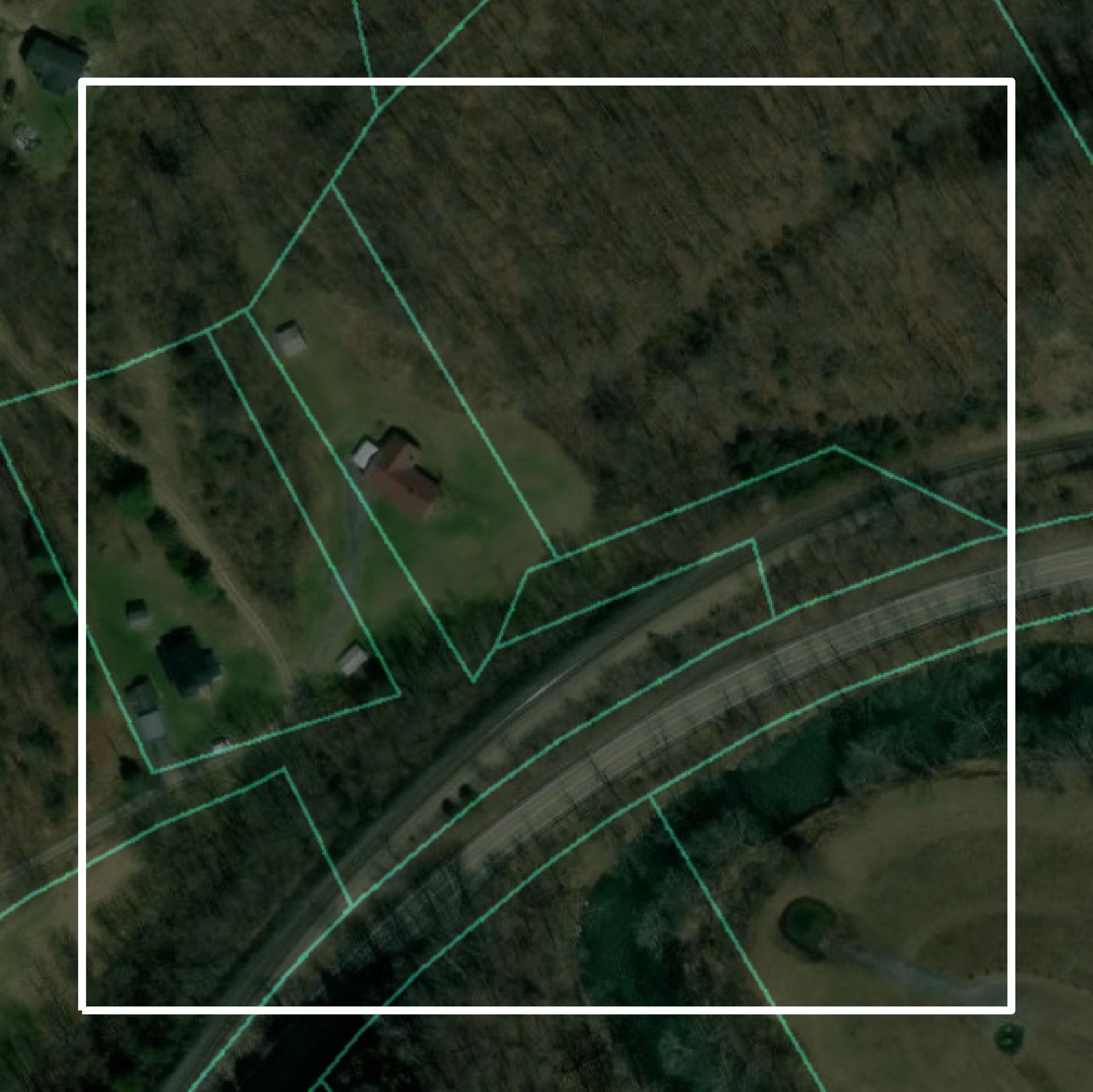 This image shows parcel and building data in Russell County created using GIS data in Equator.
