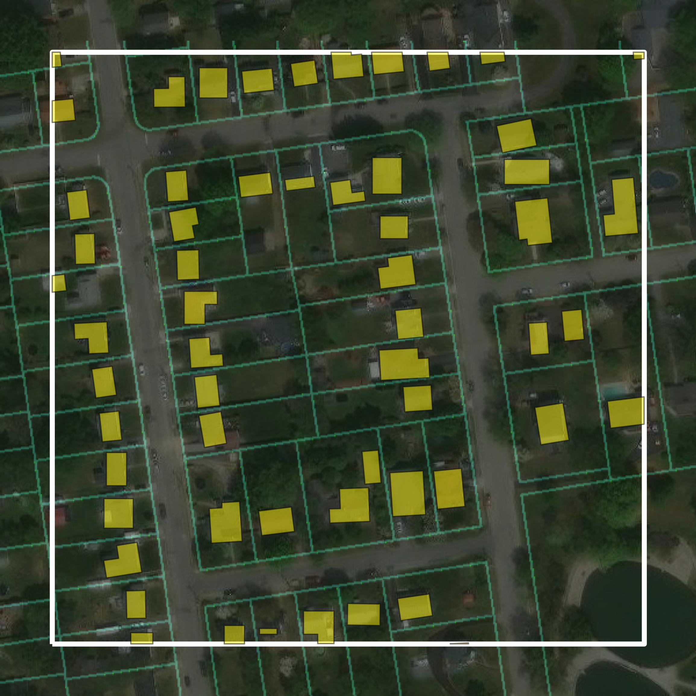 This image shows parcel and building data in Salem city created using GIS data in Equator.