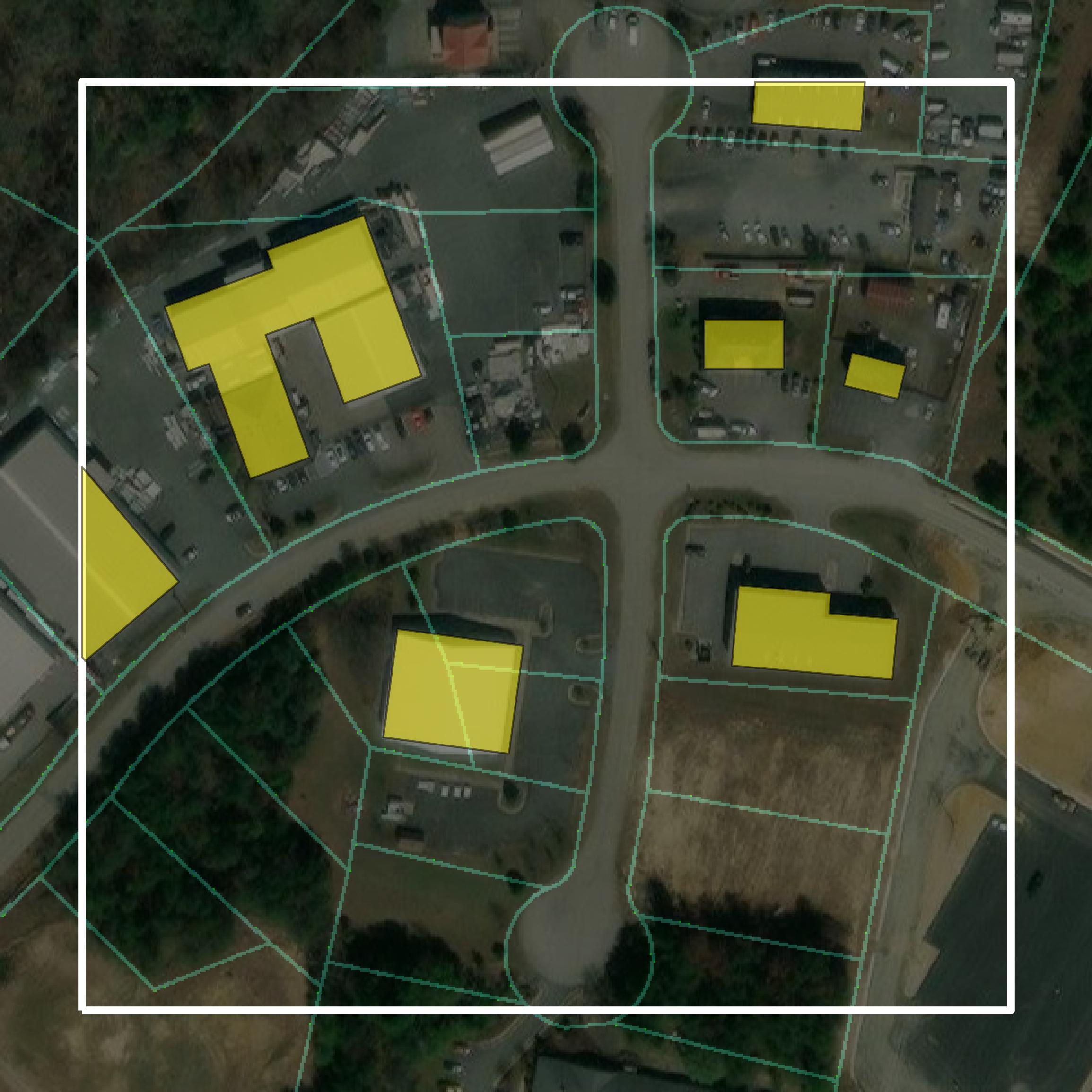 This image shows parcel and building data in Spotsylvania County created using GIS data in Equator.