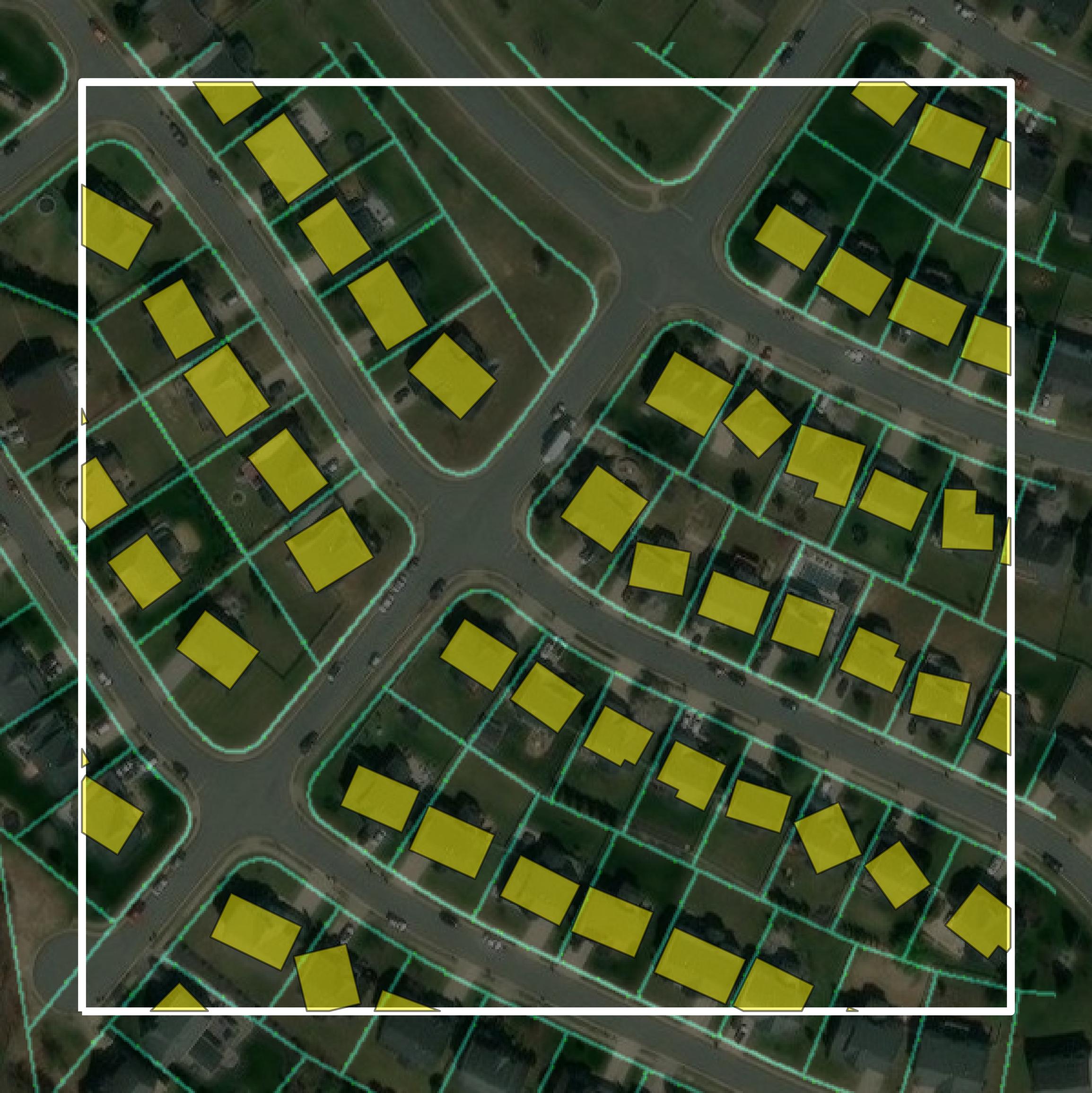 This image shows parcel and building data in Spotsylvania County created using GIS data in Equator.