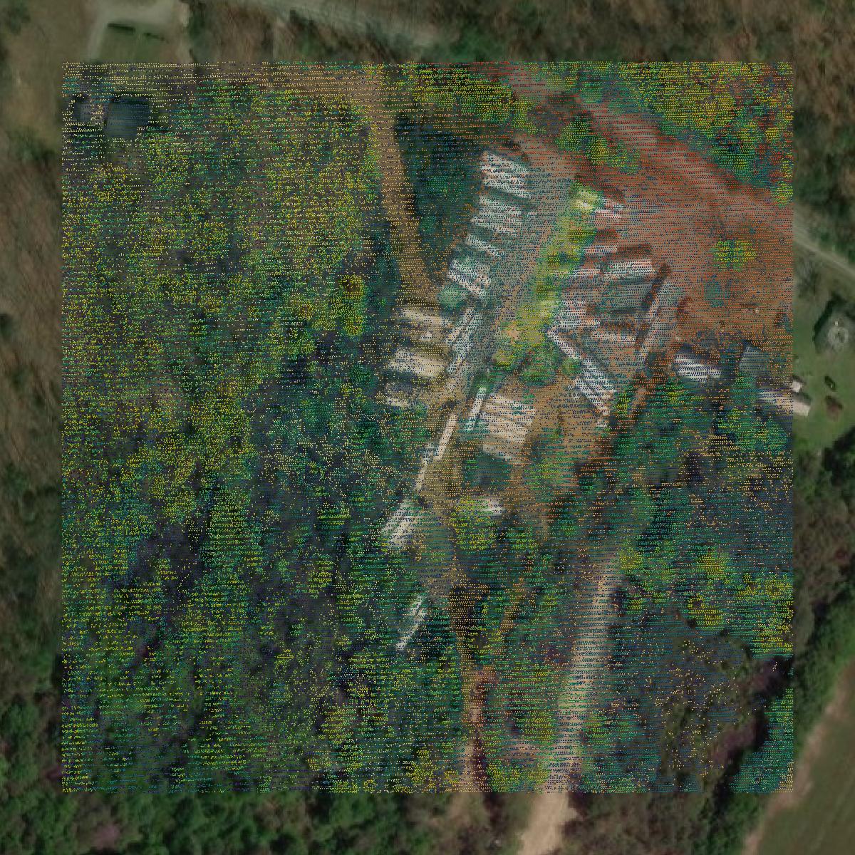 This image shows a LiDAR point cloud in Spotsylvania County created using GIS data in Equator.