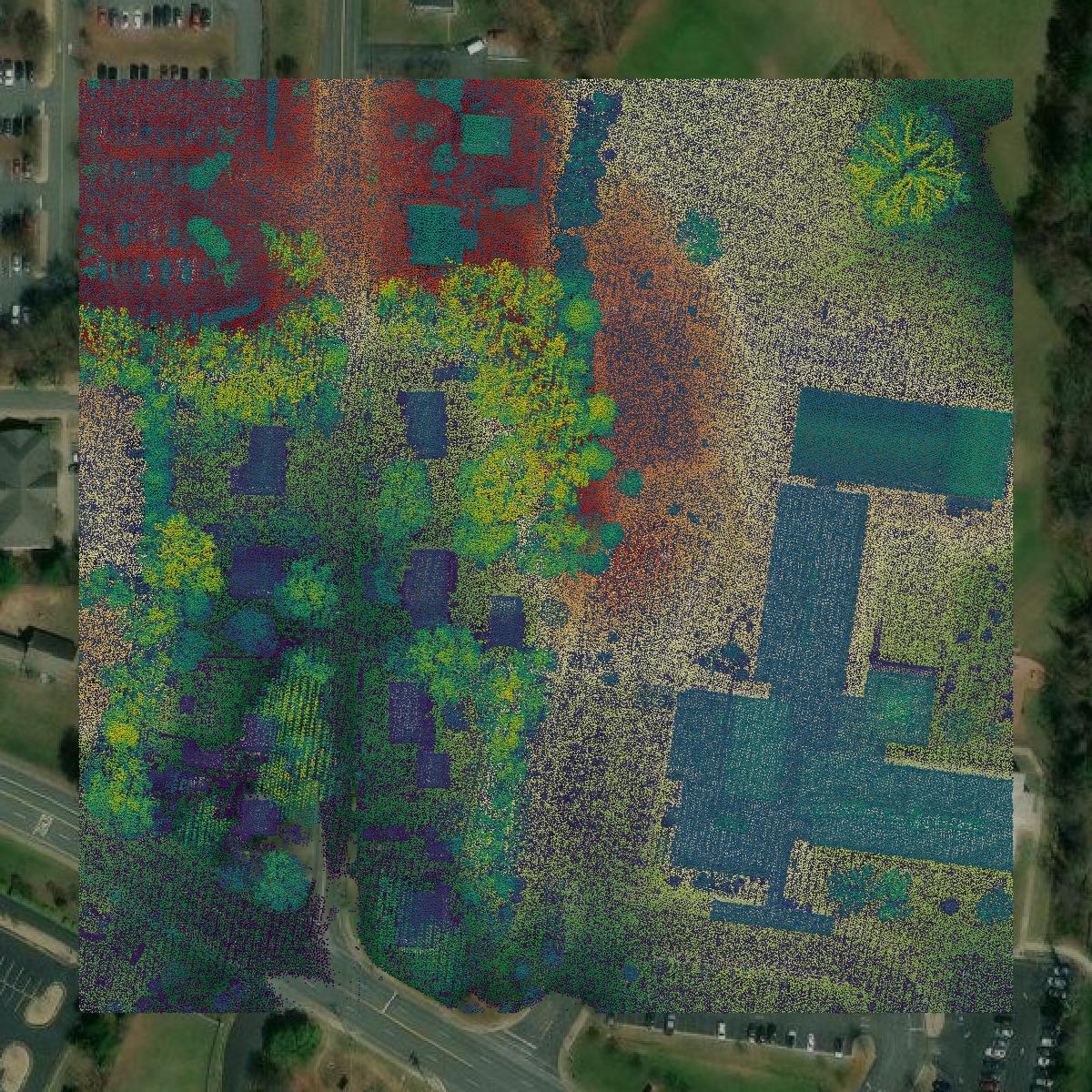 This image shows a LiDAR point cloud in Stafford County created using GIS data in Equator.