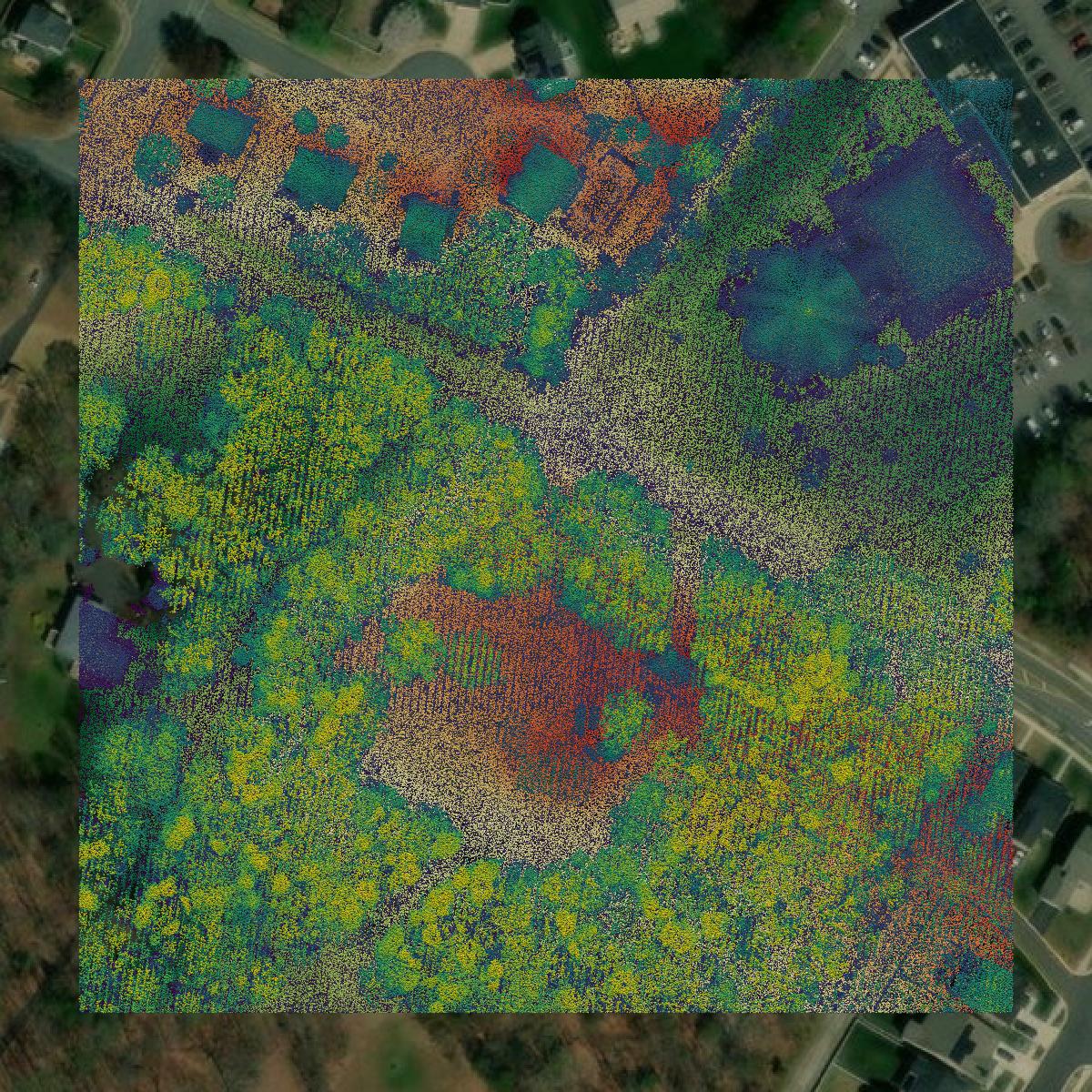 This image shows a LiDAR point cloud in Stafford County created using GIS data in Equator.