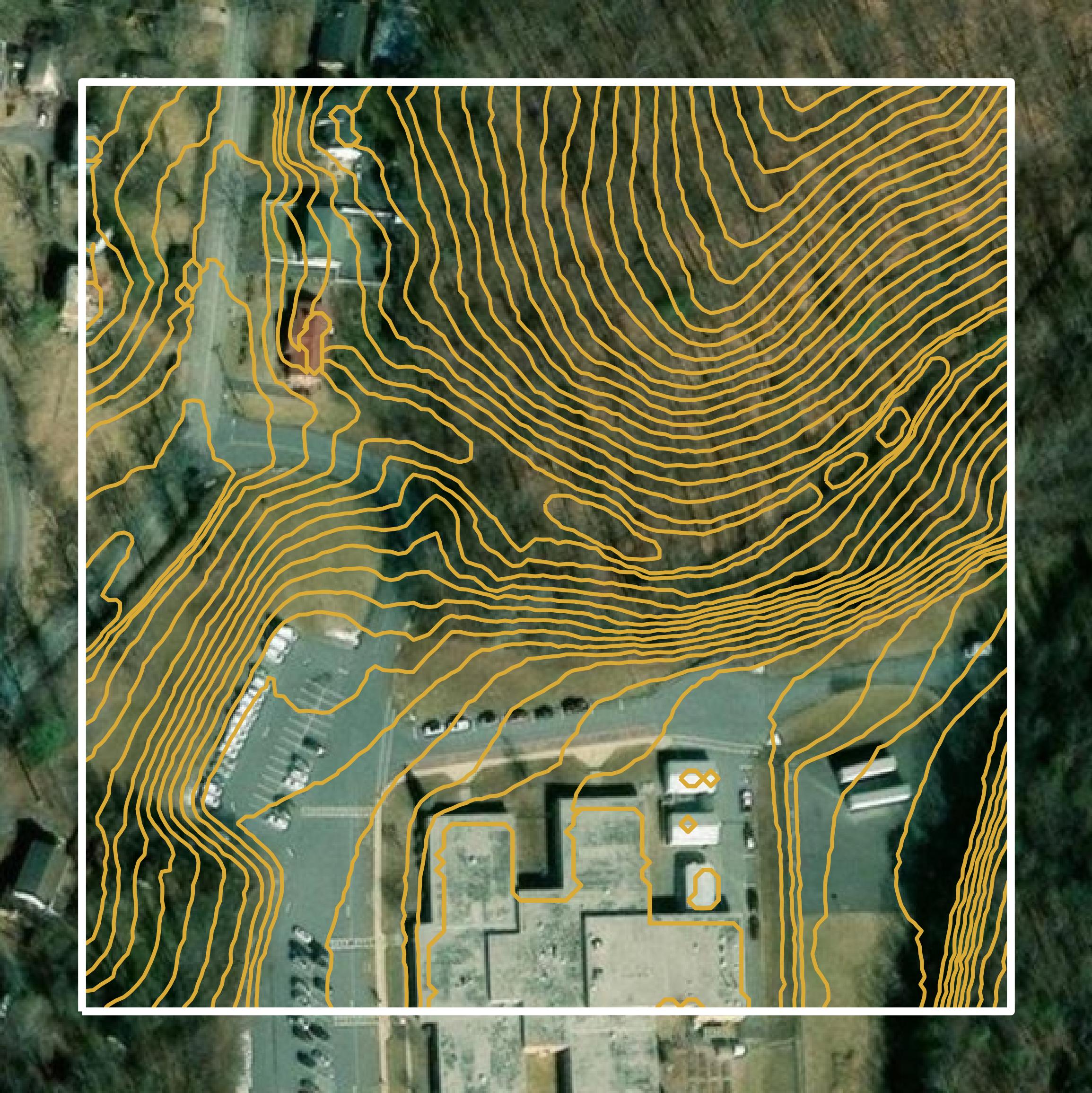 This image shows a contour map in Staunton city created using GIS data in Equator.
