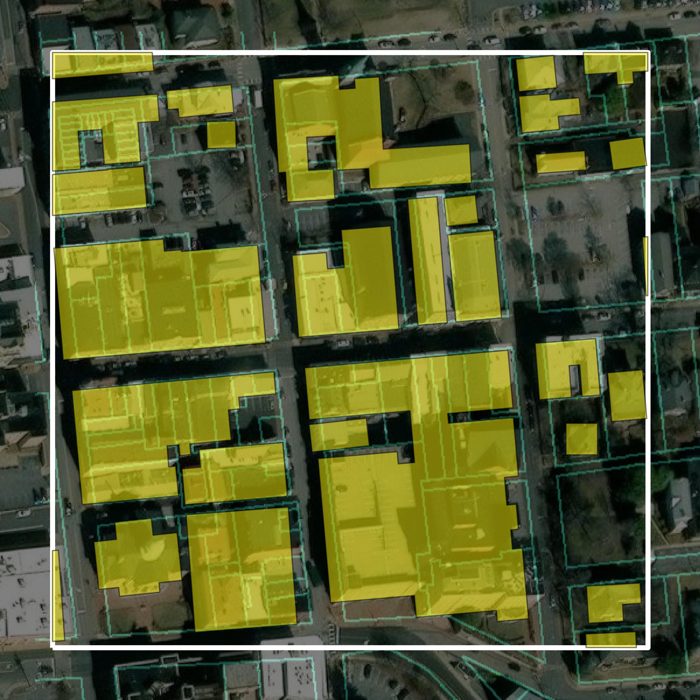 This image shows parcel and building data in Staunton city created using GIS data in Equator.