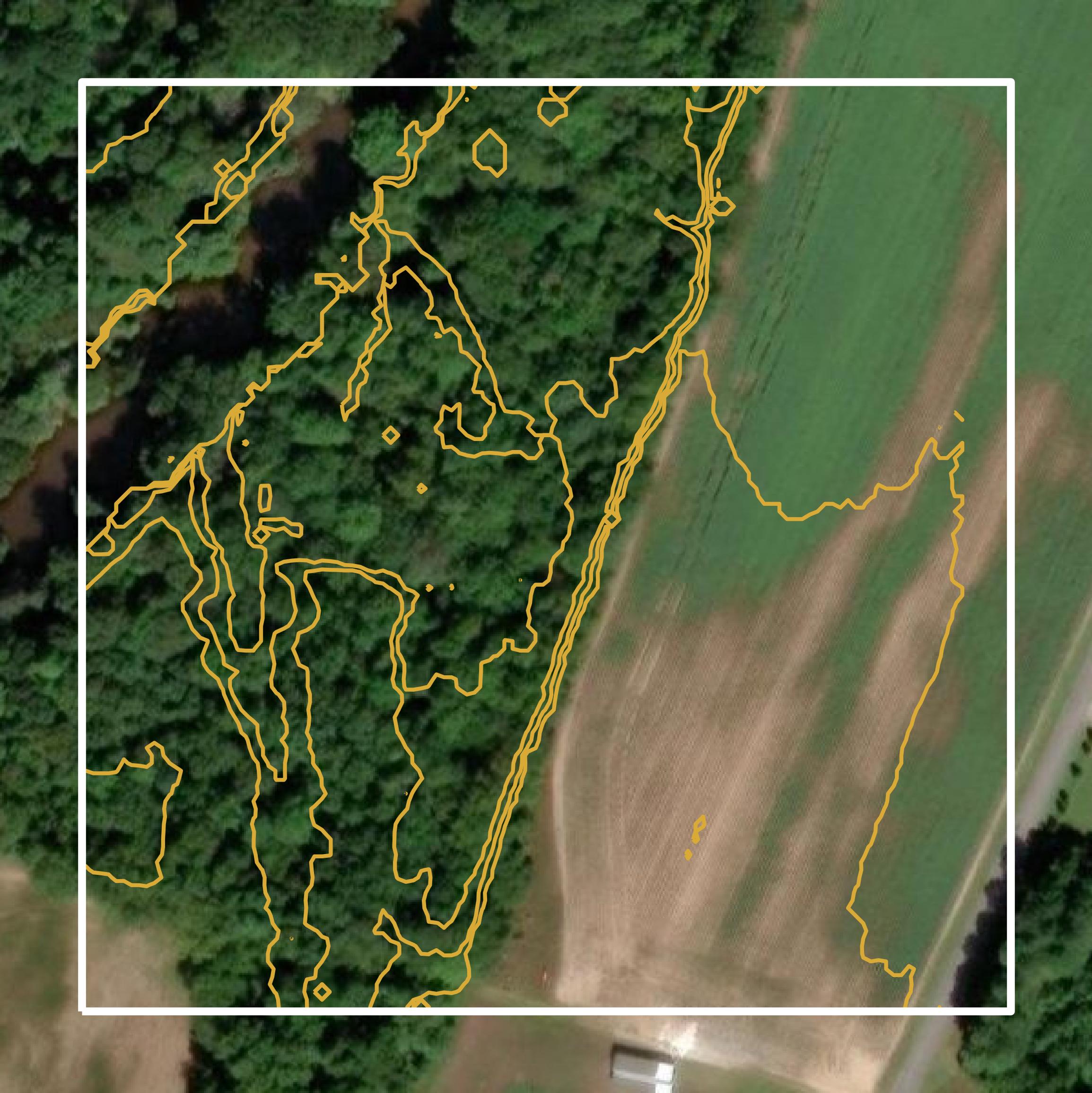 This image shows a contour map in Sussex County created using GIS data in Equator.