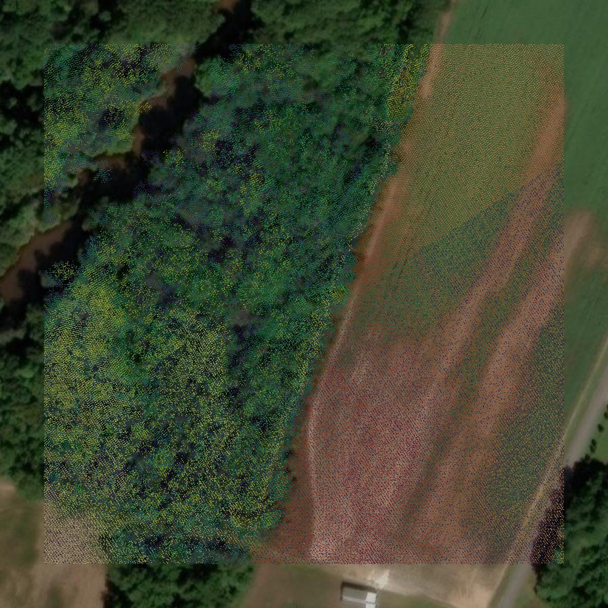 This image shows a LiDAR point cloud in Sussex County created using GIS data in Equator.