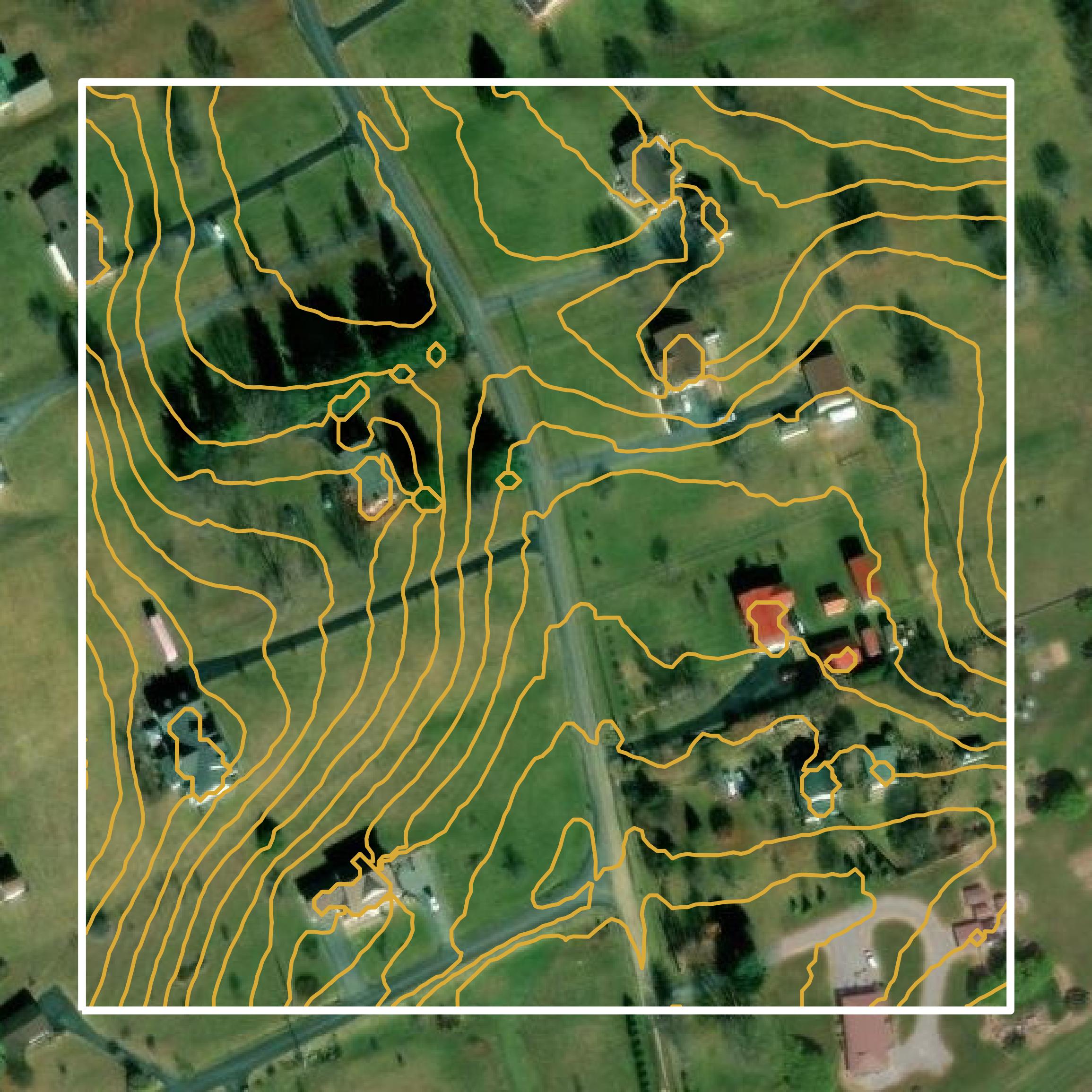 This image shows a contour map in Washington County created using GIS data in Equator.