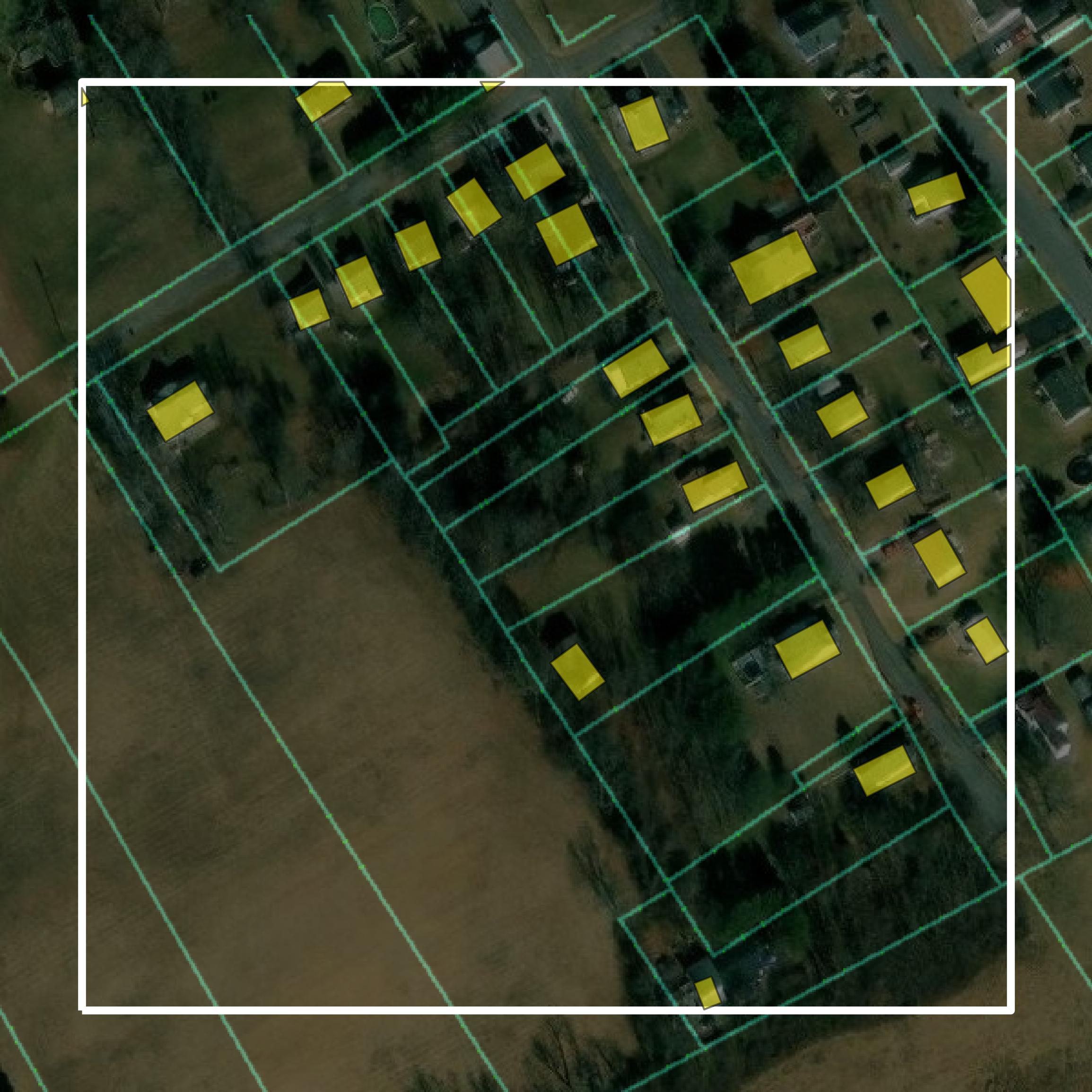 This image shows parcel and building data in Washington County created using GIS data in Equator.