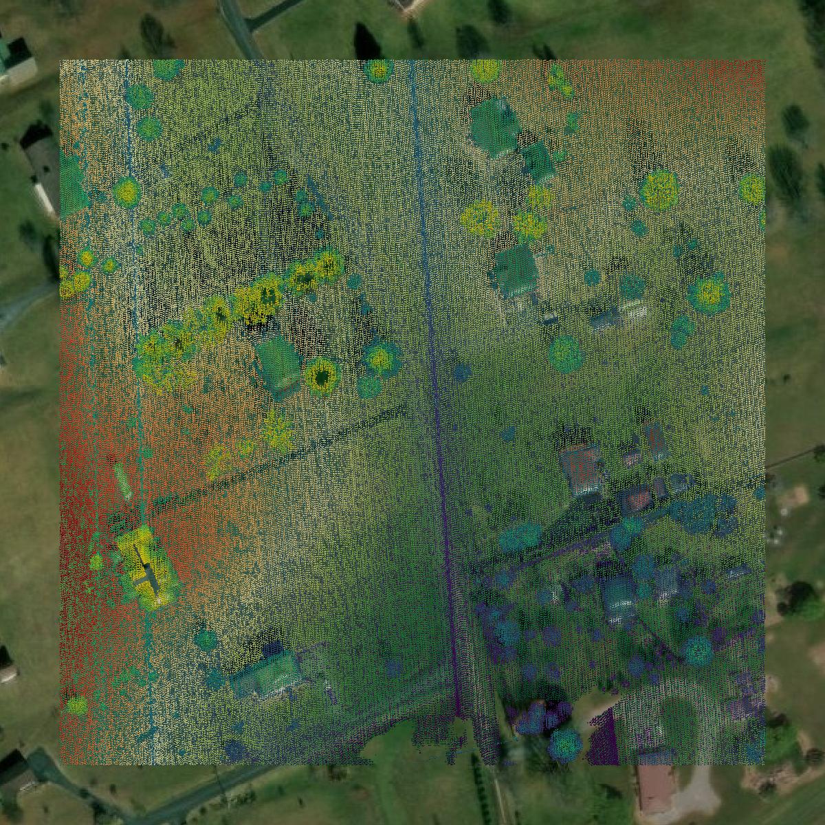 This image shows a LiDAR point cloud in Washington County created using GIS data in Equator.
