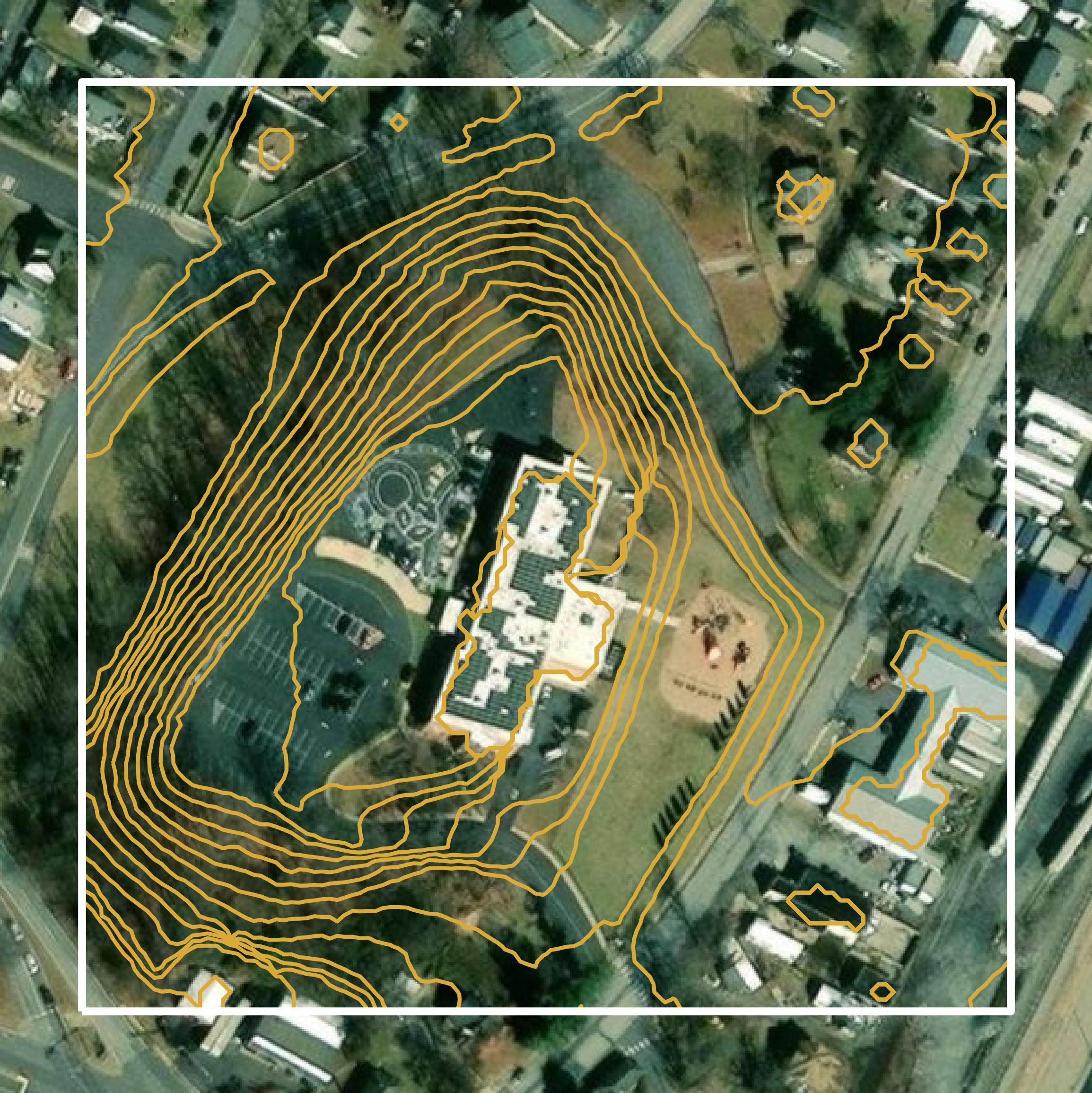 This image shows a contour map in Waynesboro city created using GIS data in Equator.