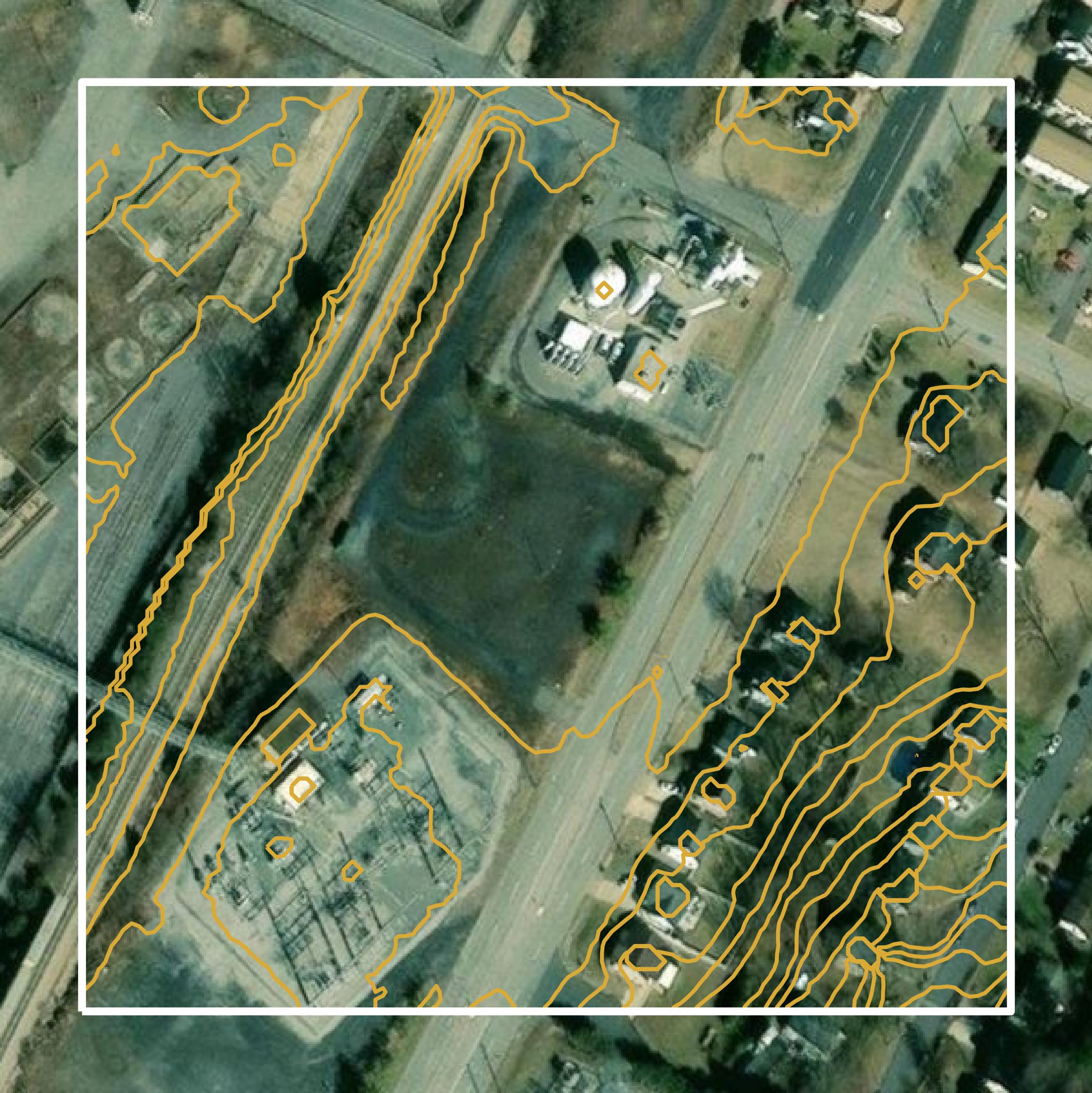 This image shows a contour map in Waynesboro city created using GIS data in Equator.