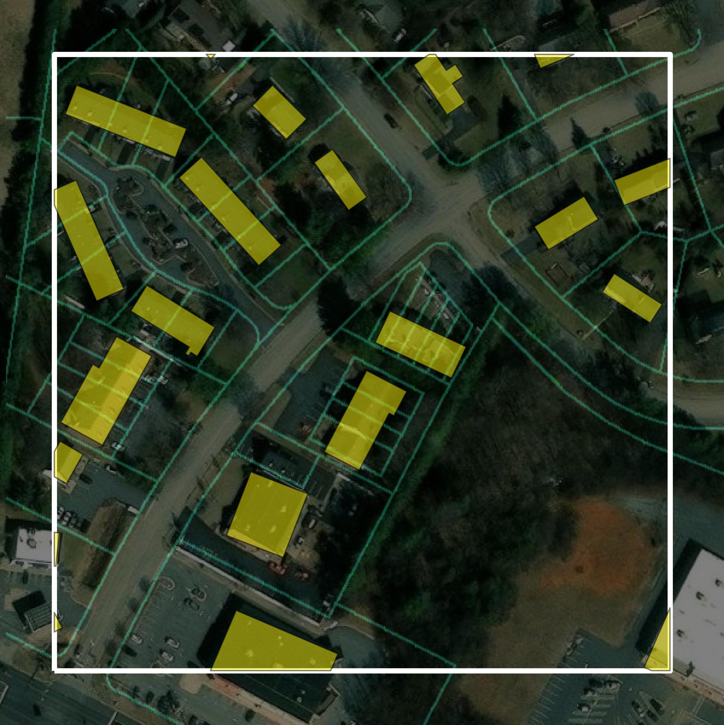 This image shows parcel and building data in Waynesboro city created using GIS data in Equator.