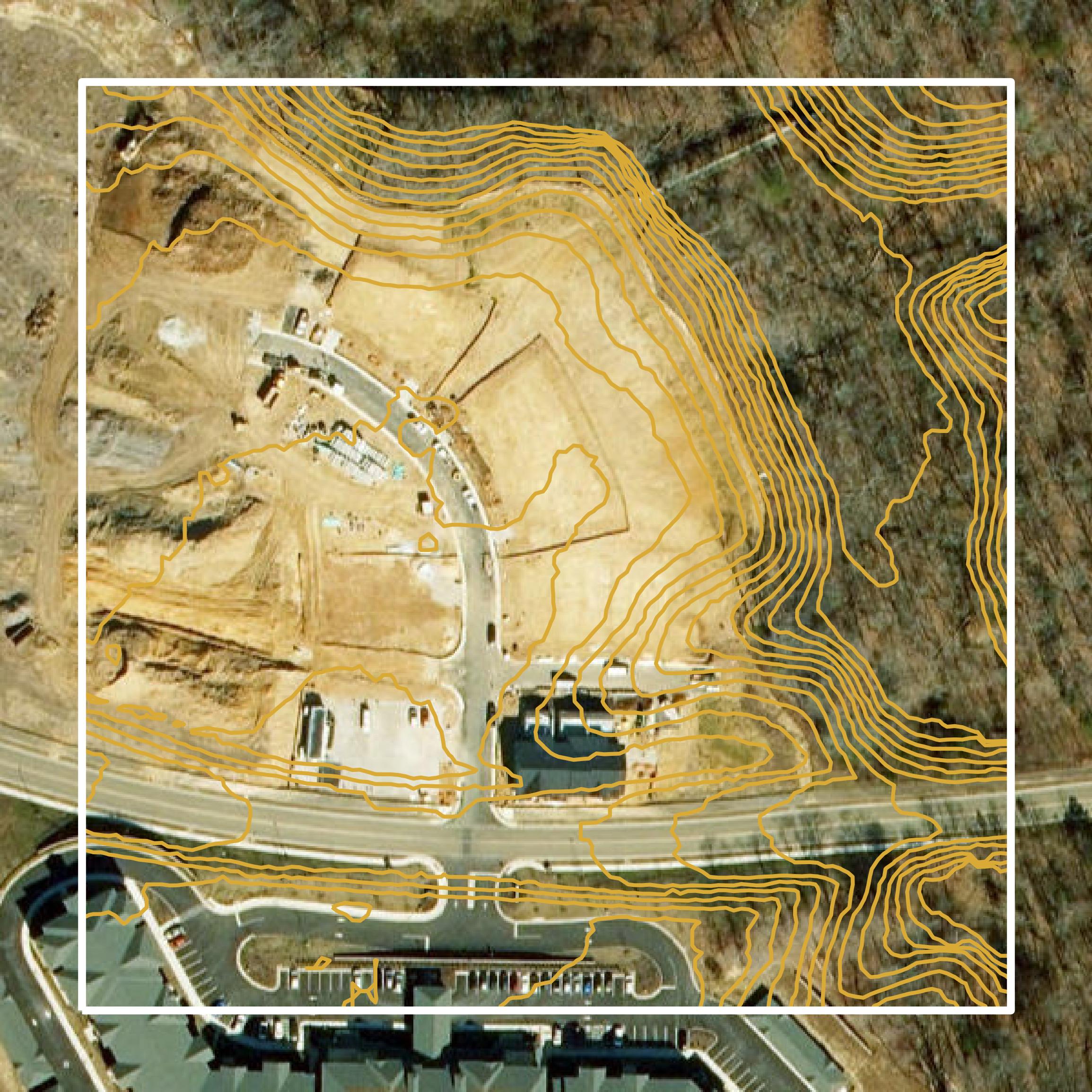This image shows a contour map in Williamsburg city created using GIS data in Equator.