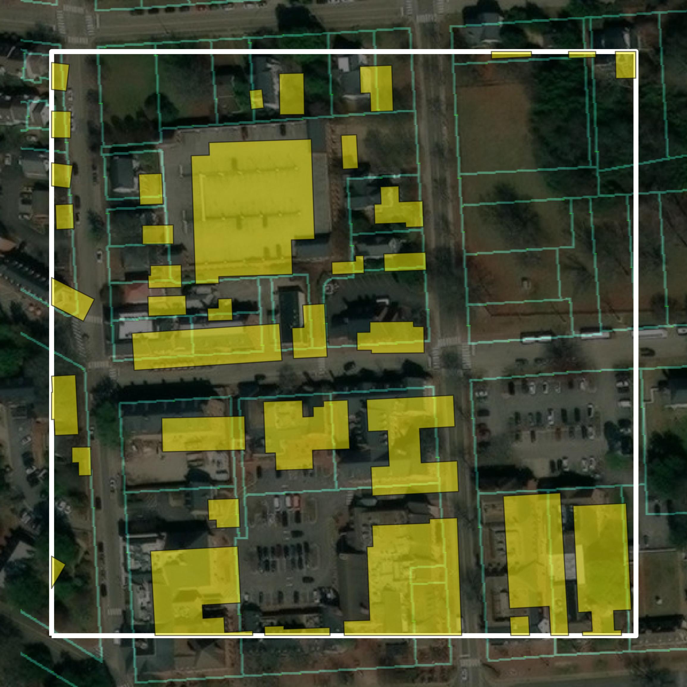 This image shows parcel and building data in Williamsburg city created using GIS data in Equator.