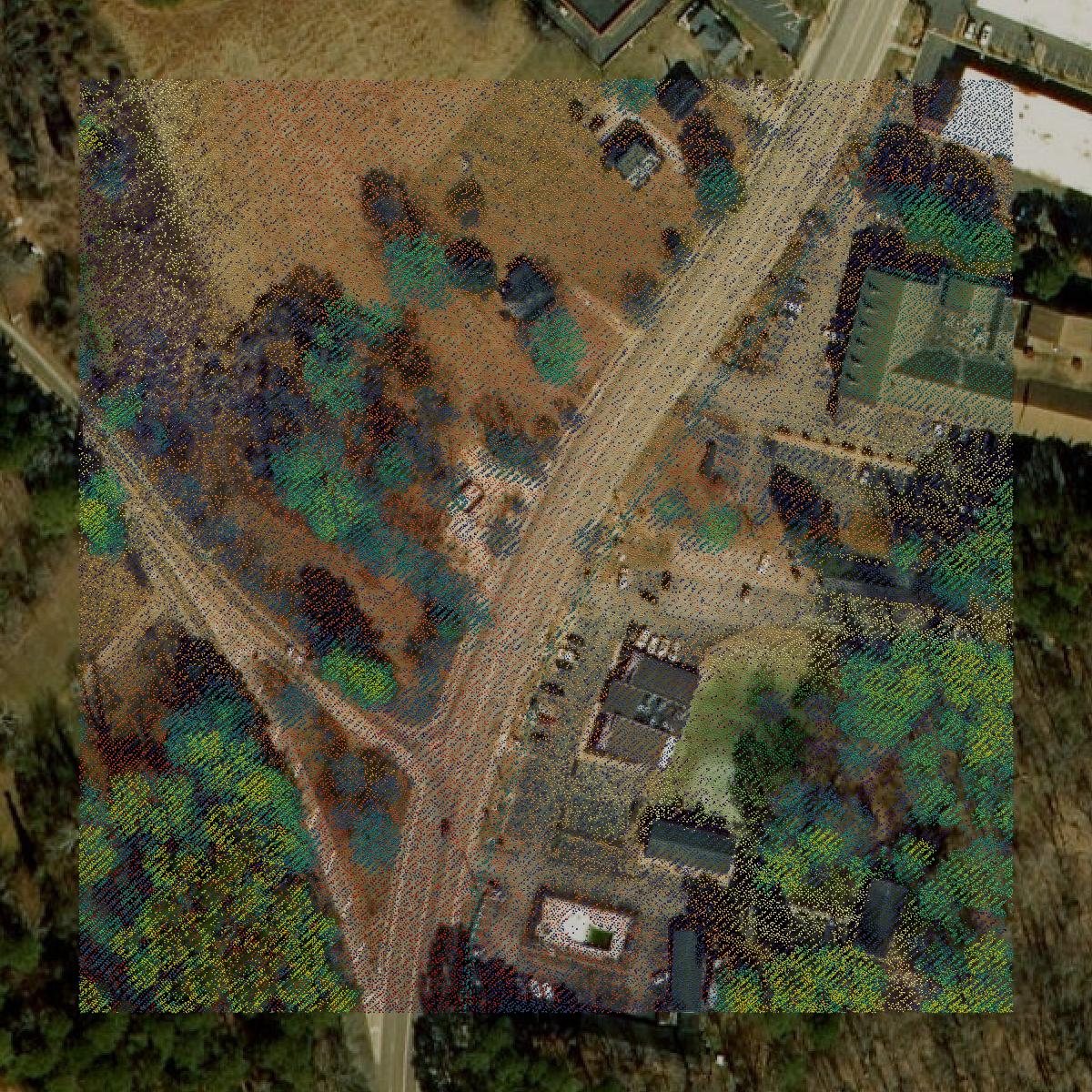 This image shows a LiDAR point cloud in Williamsburg city created using GIS data in Equator.