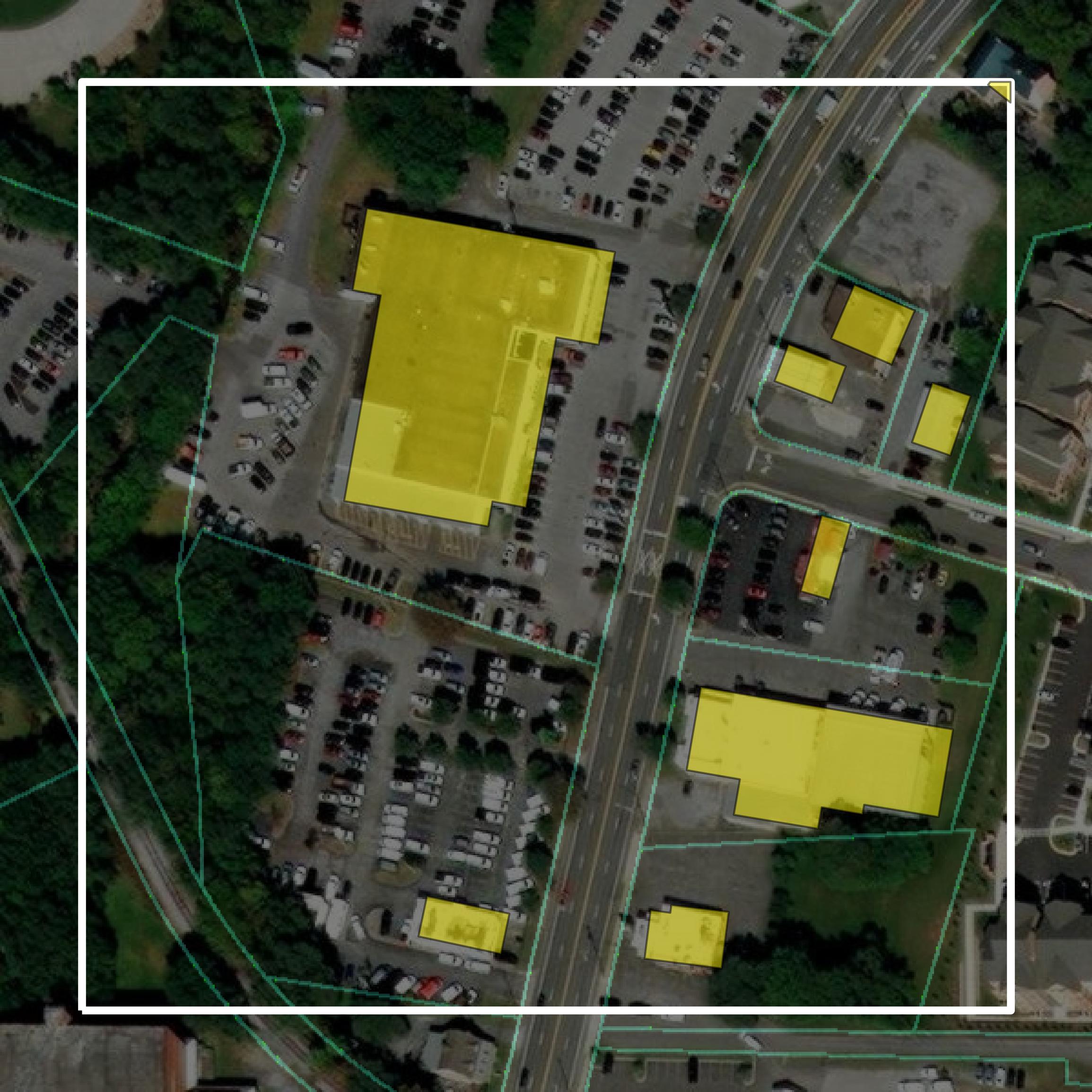 This image shows parcel and building data in Winchester city created using GIS data in Equator.