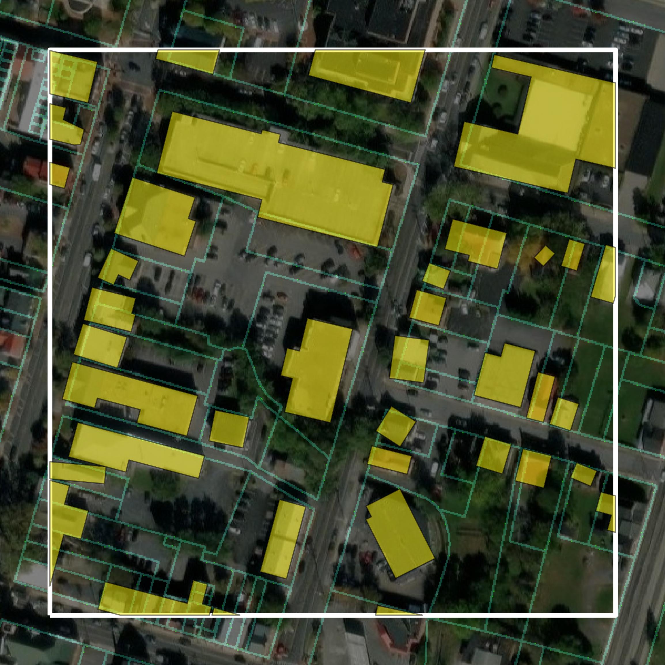 This image shows parcel and building data in Winchester city created using GIS data in Equator.