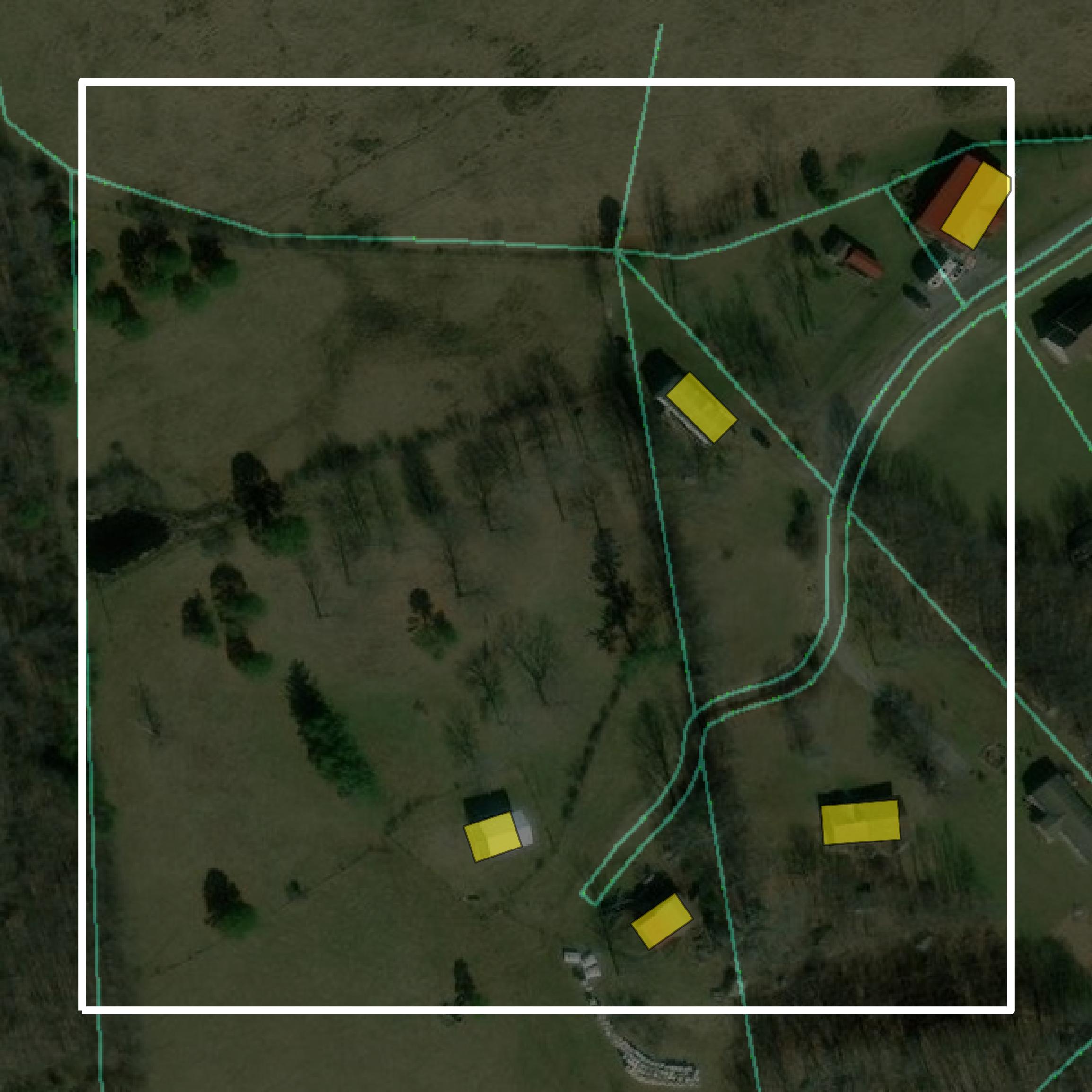 This image shows parcel and building data in Wise County created using GIS data in Equator.