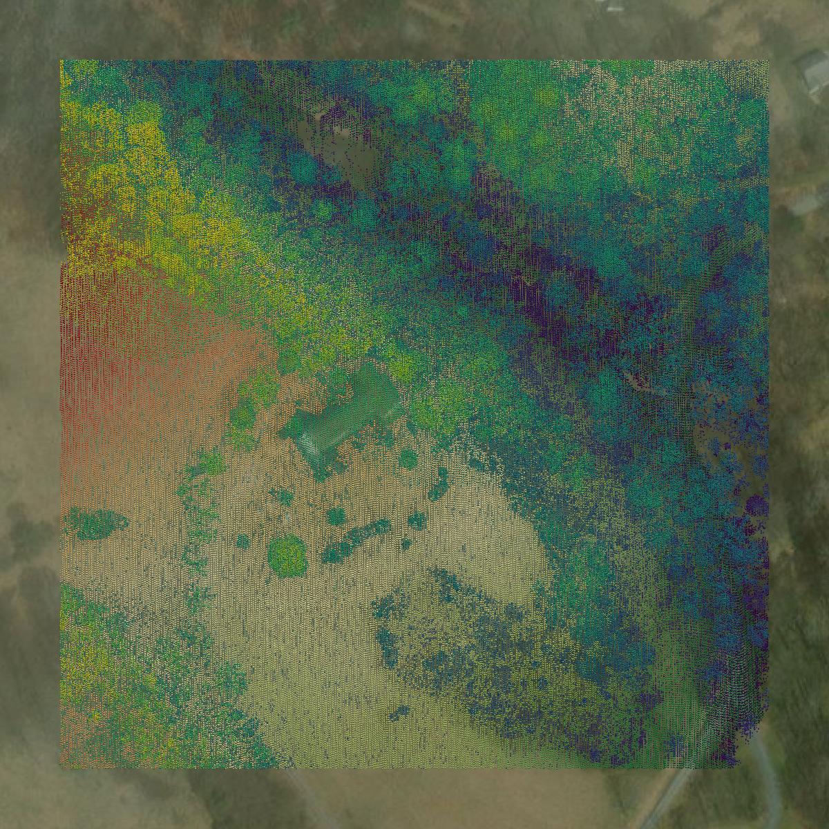 This image shows a LiDAR point cloud in Wythe County created using GIS data in Equator.