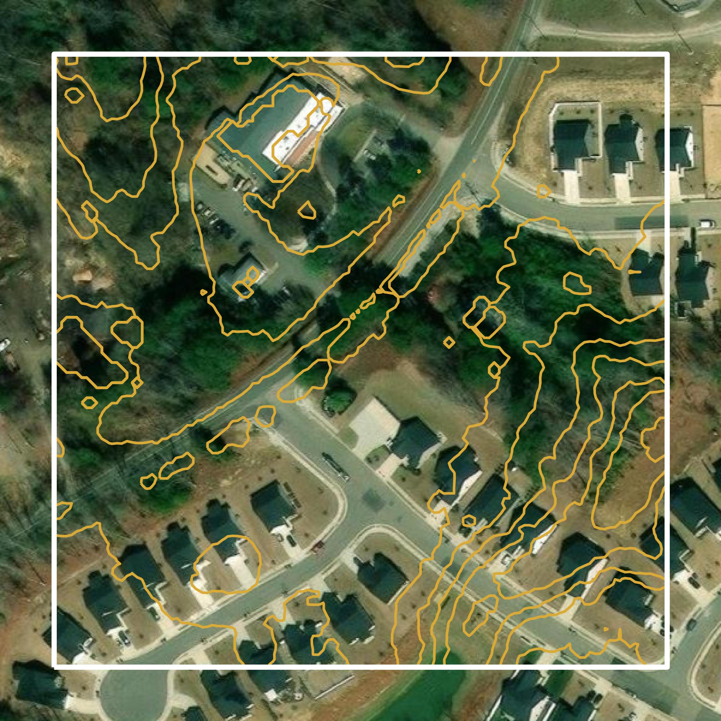 This image shows a contour map in York County created using GIS data in Equator.