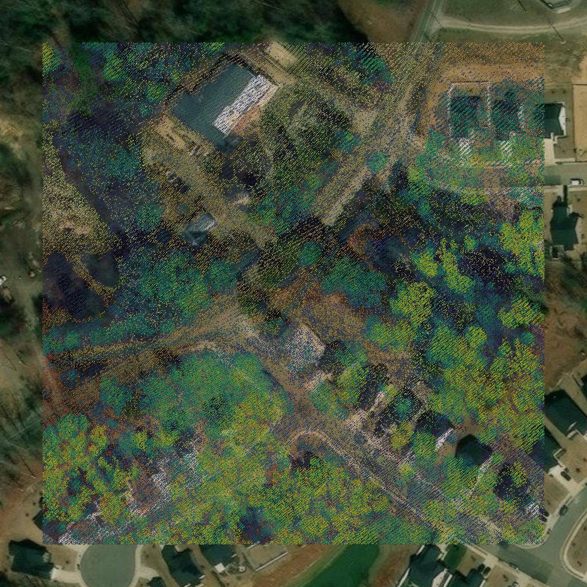 This image shows a LiDAR point cloud in York County created using GIS data in Equator.