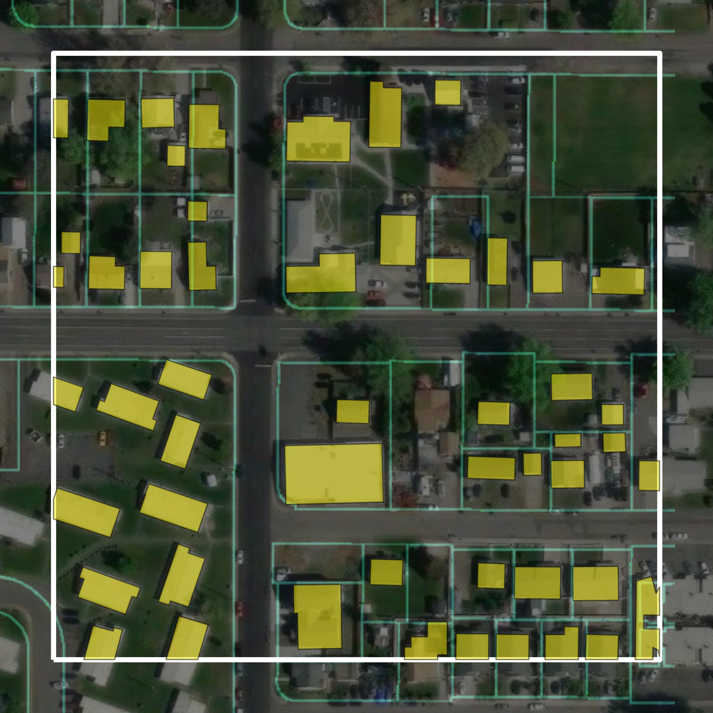 This image shows parcel and building data in Benton County created using GIS data in Equator.