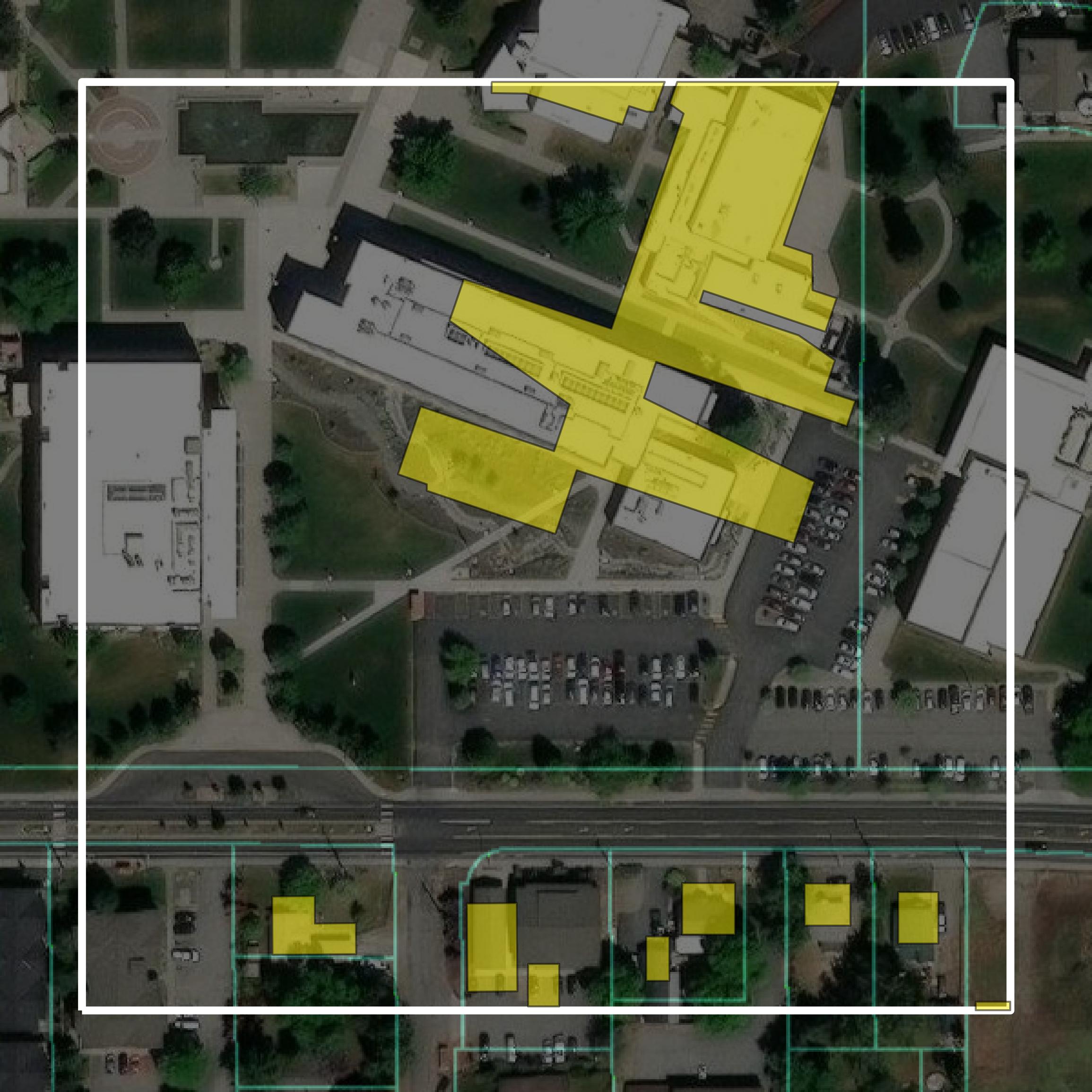 This image shows parcel and building data in Chelan County created using GIS data in Equator.