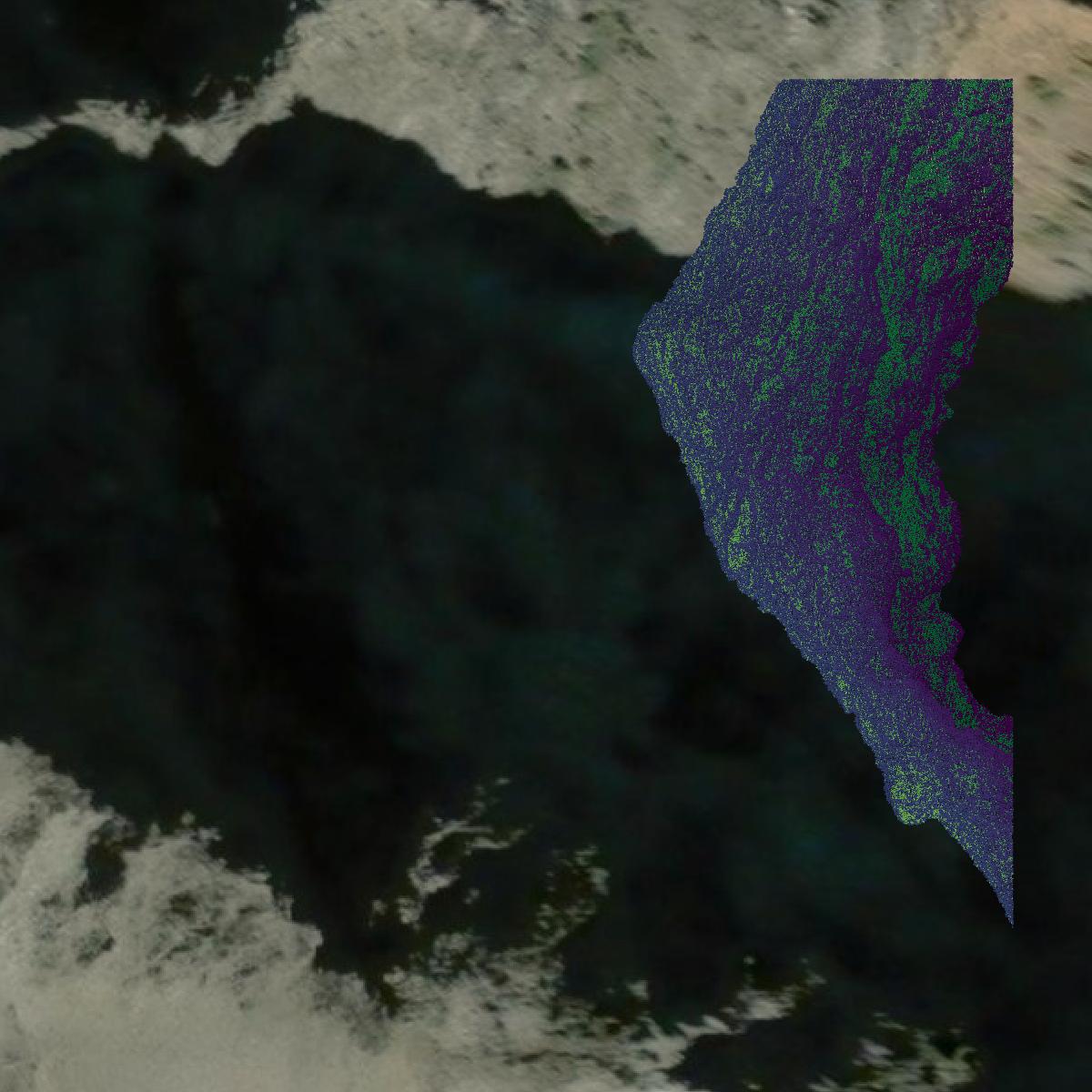 This image shows a LiDAR point cloud in Chelan County created using GIS data in Equator.