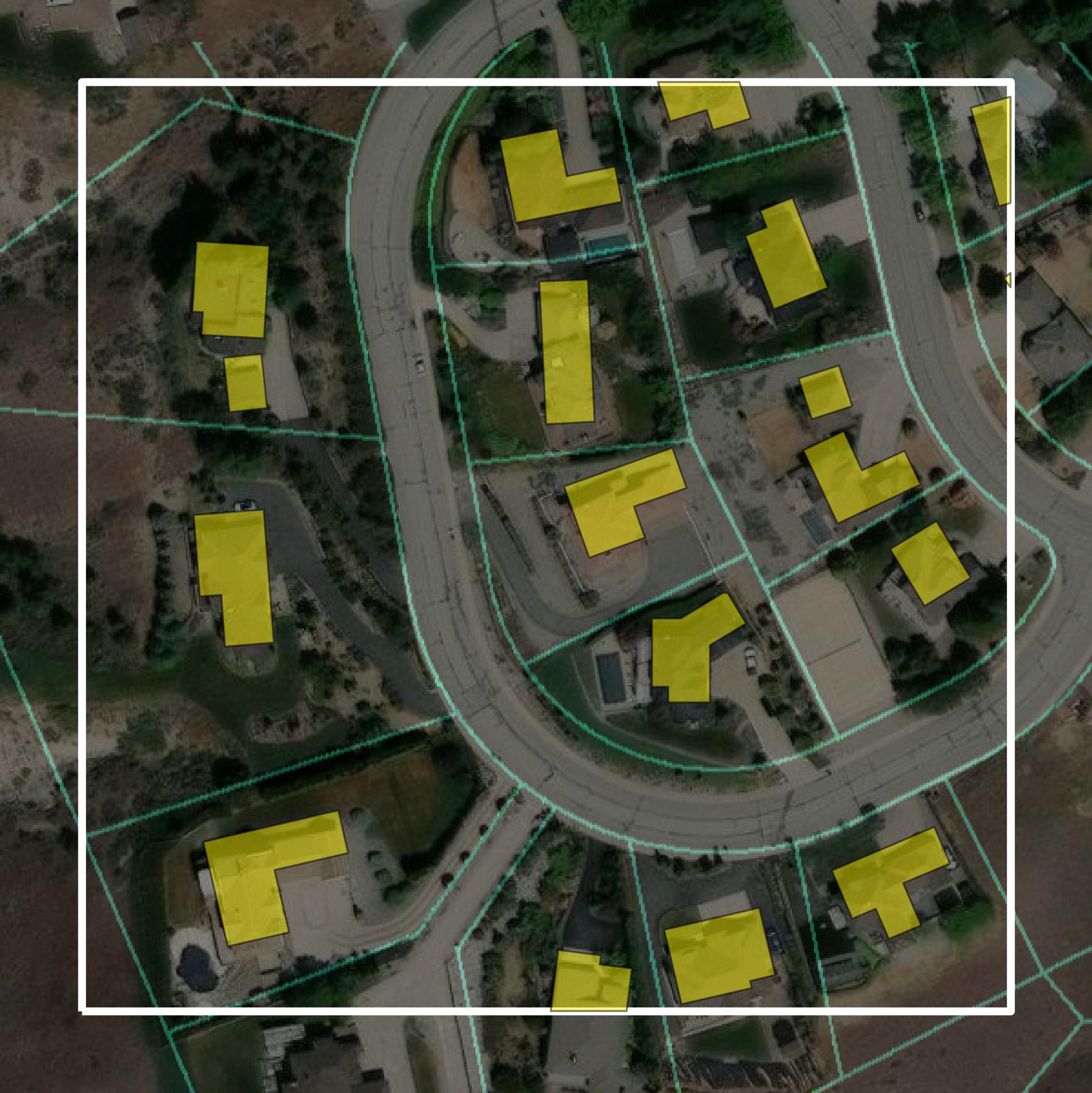 This image shows parcel and building data in Douglas County created using GIS data in Equator.