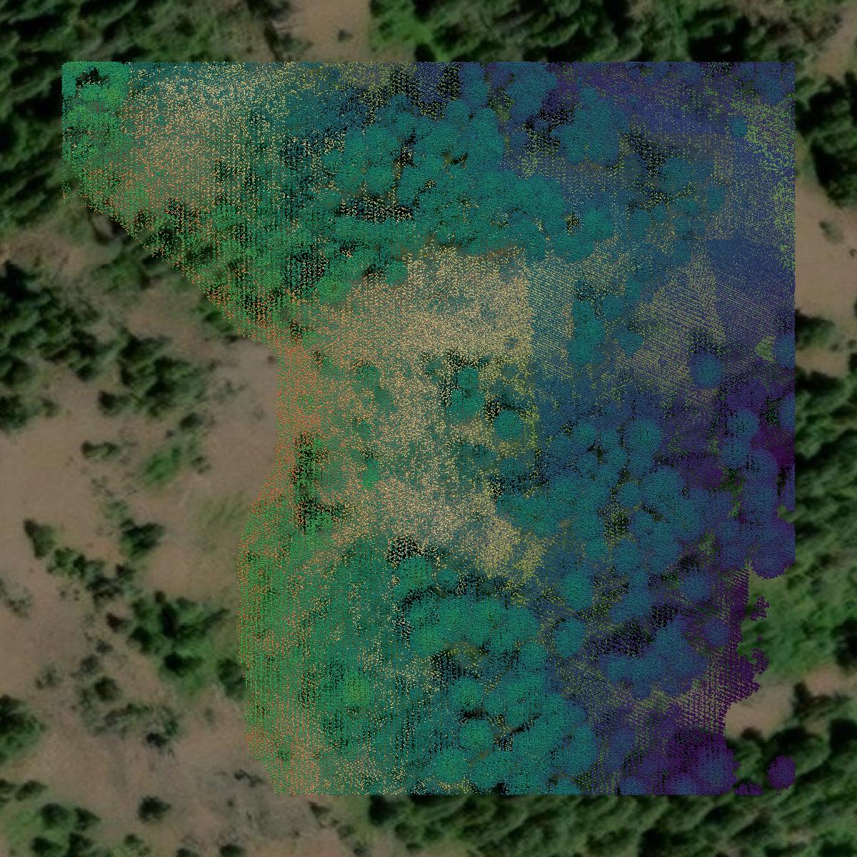 This image shows a LiDAR point cloud in Garfield County created using GIS data in Equator.