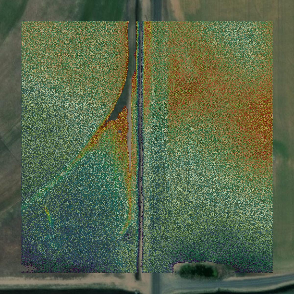 This image shows a LiDAR point cloud in Grant County created using GIS data in Equator.