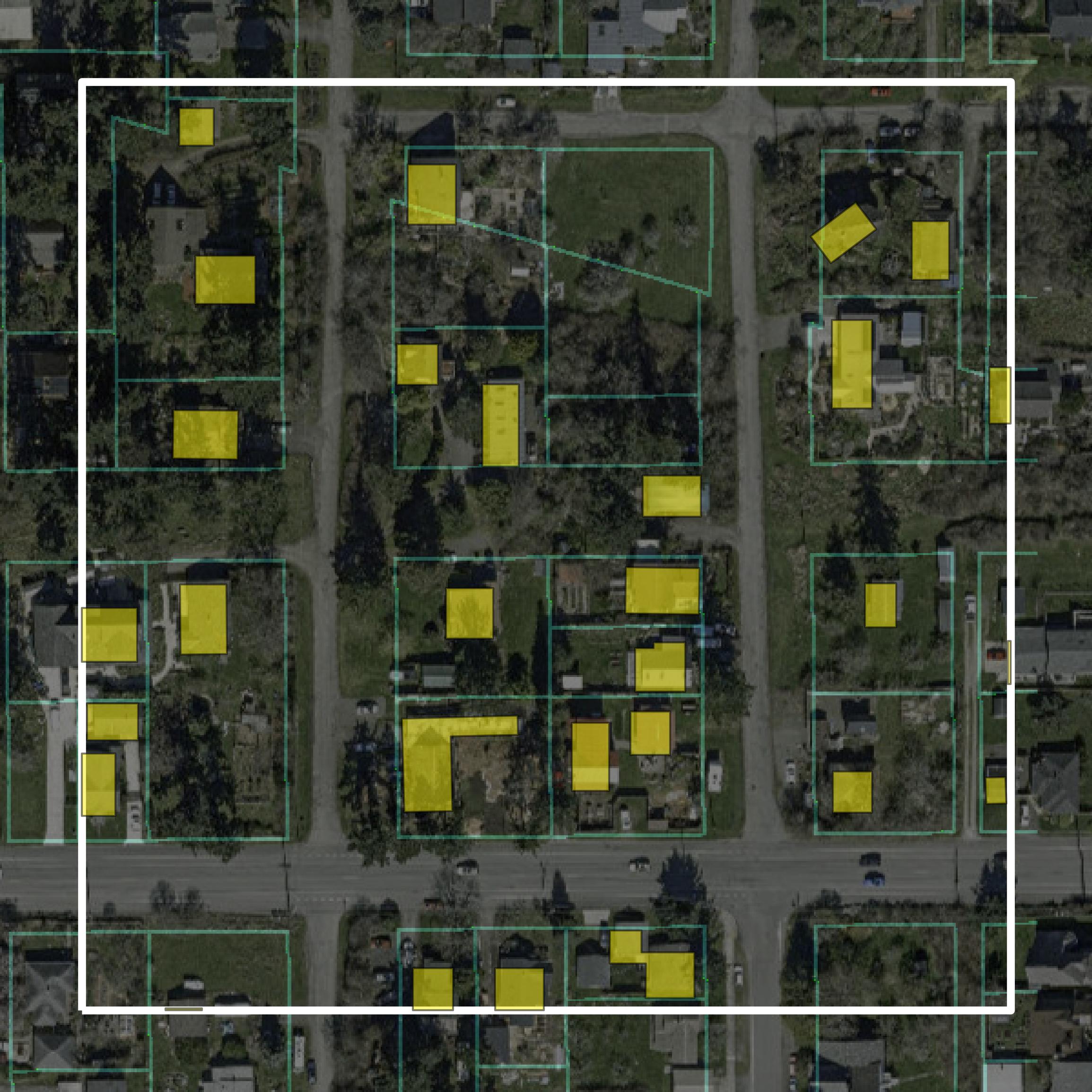 This image shows parcel and building data in Jefferson County created using GIS data in Equator.