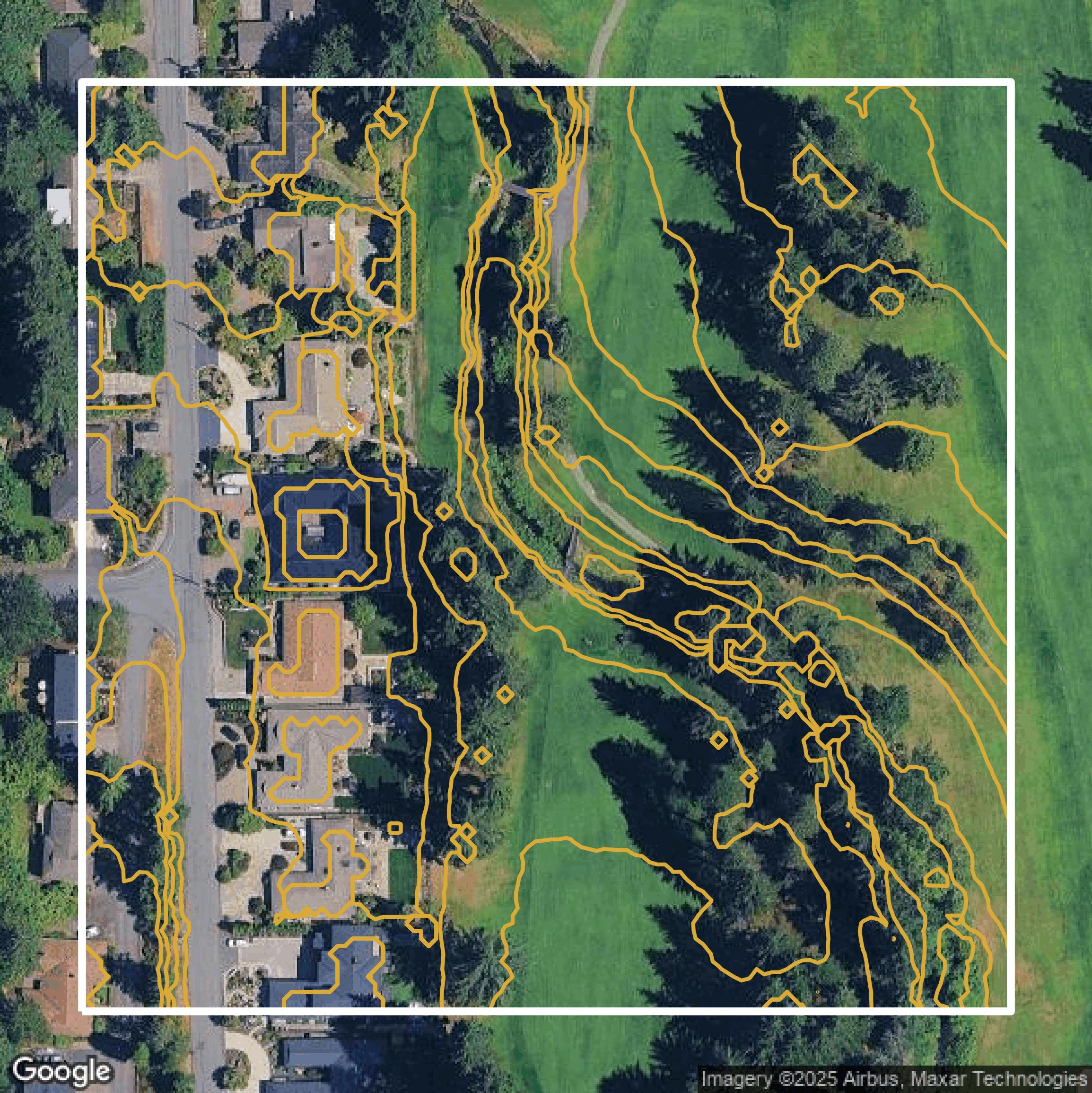 This image shows a contour map in King County created using GIS data in Equator.
