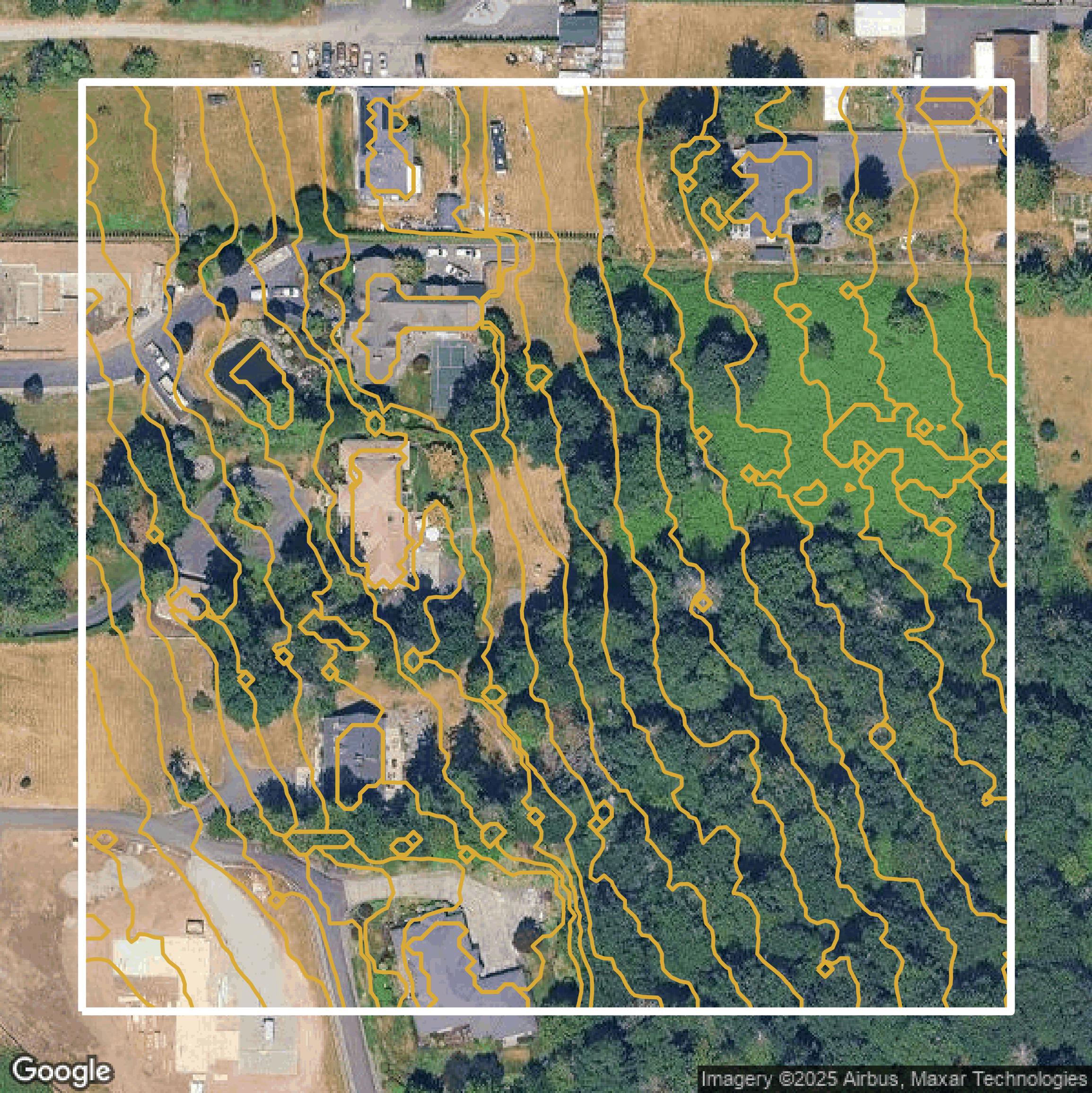 This image shows a contour map in King County created using GIS data in Equator.