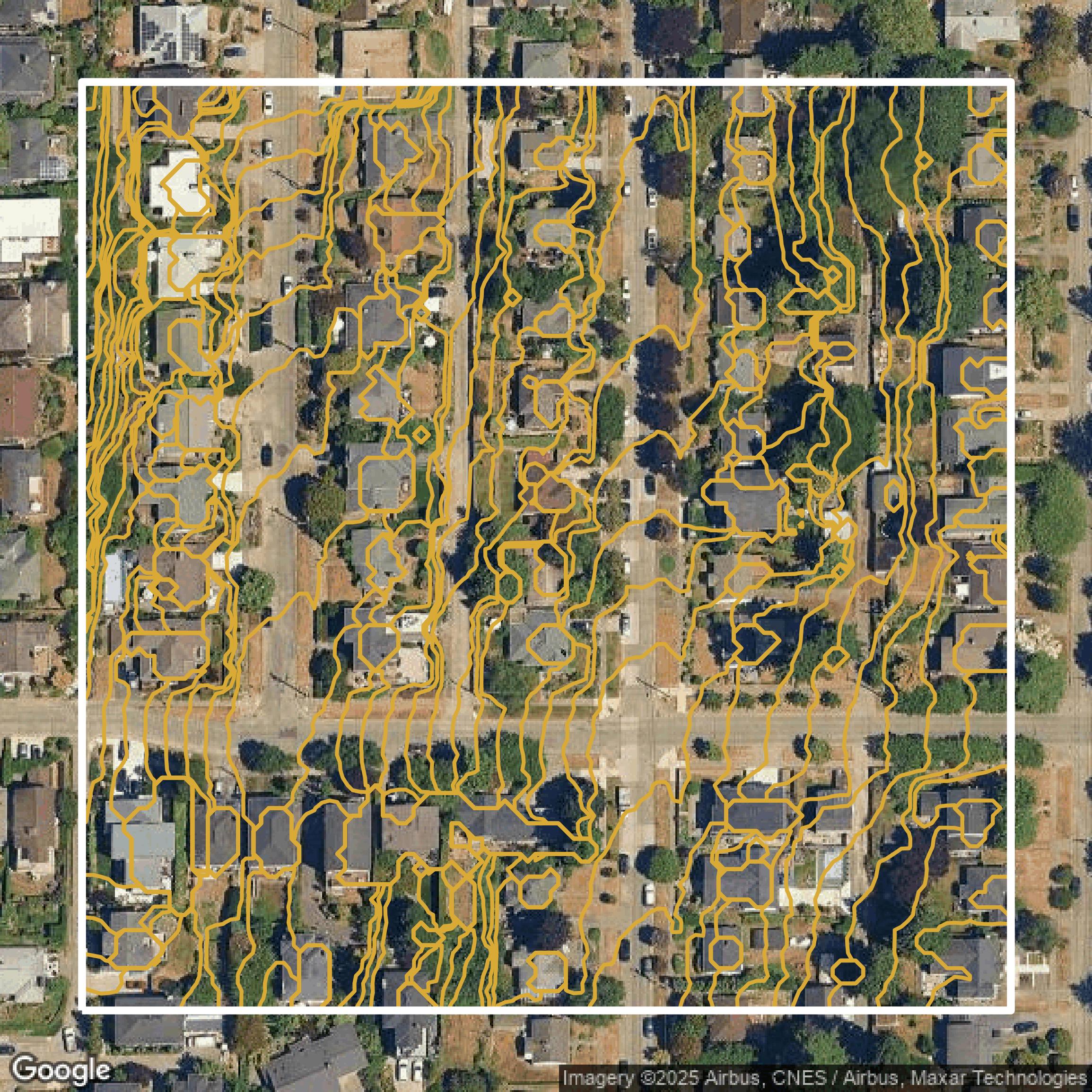 This image shows a contour map in King County created using GIS data in Equator.