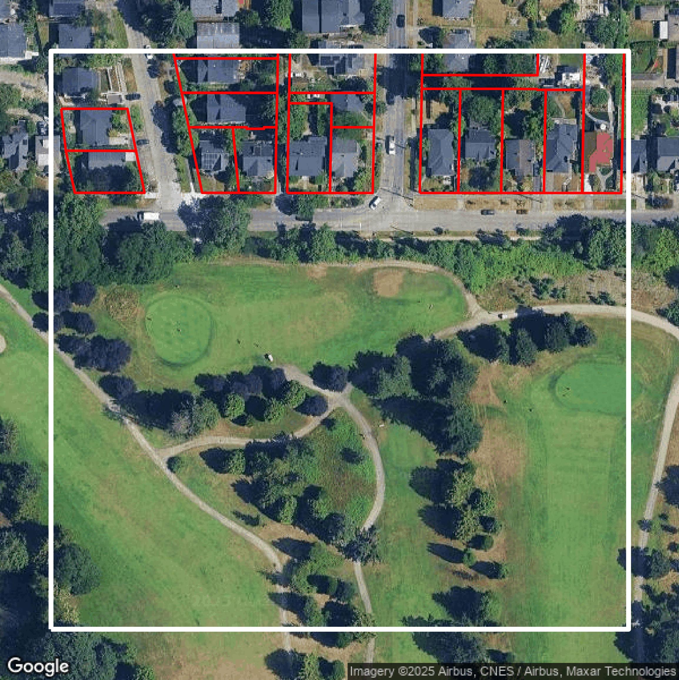 This image shows parcel and building data in King County created using GIS data in Equator.