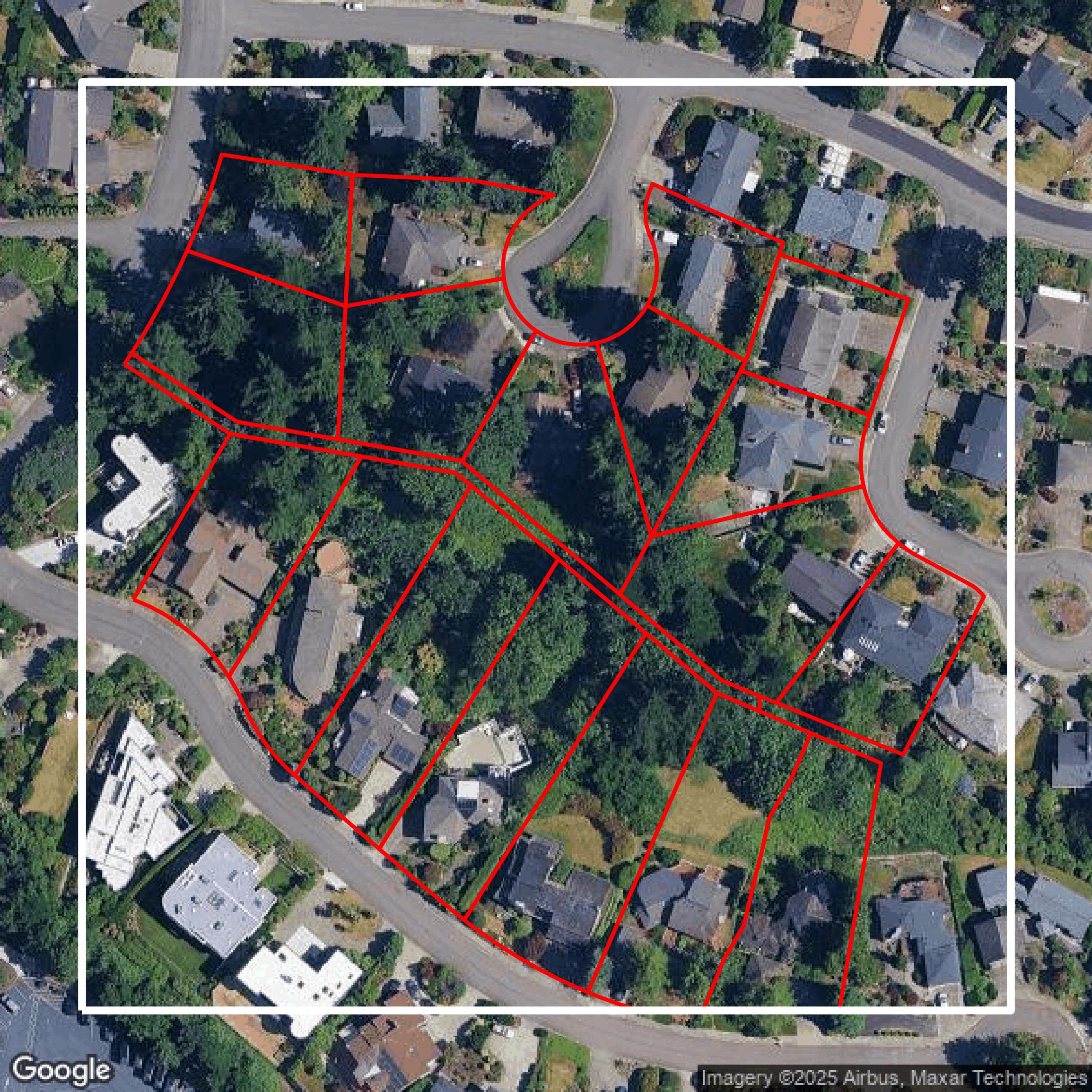 This image shows parcel and building data in King County created using GIS data in Equator.