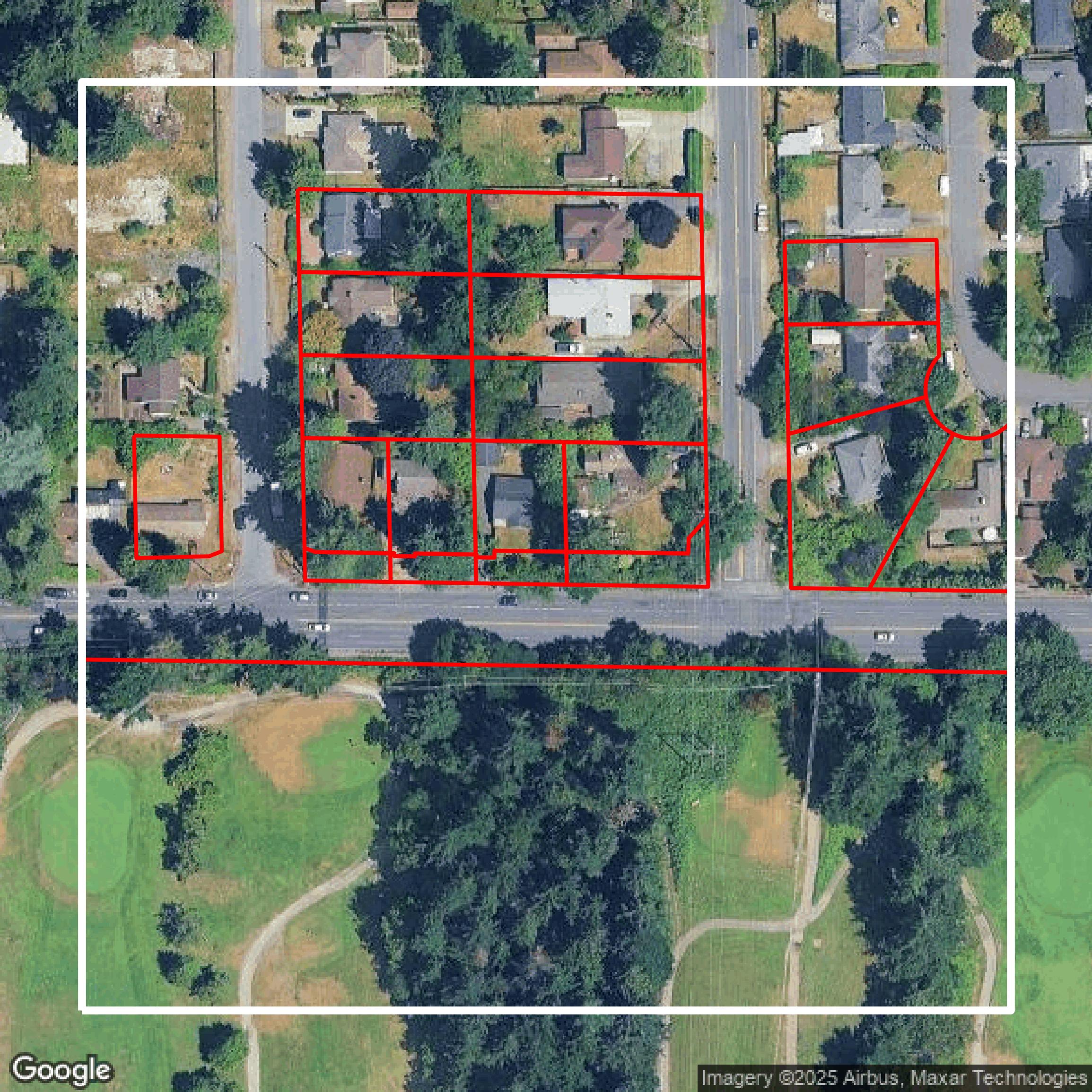 This image shows parcel and building data in King County created using GIS data in Equator.