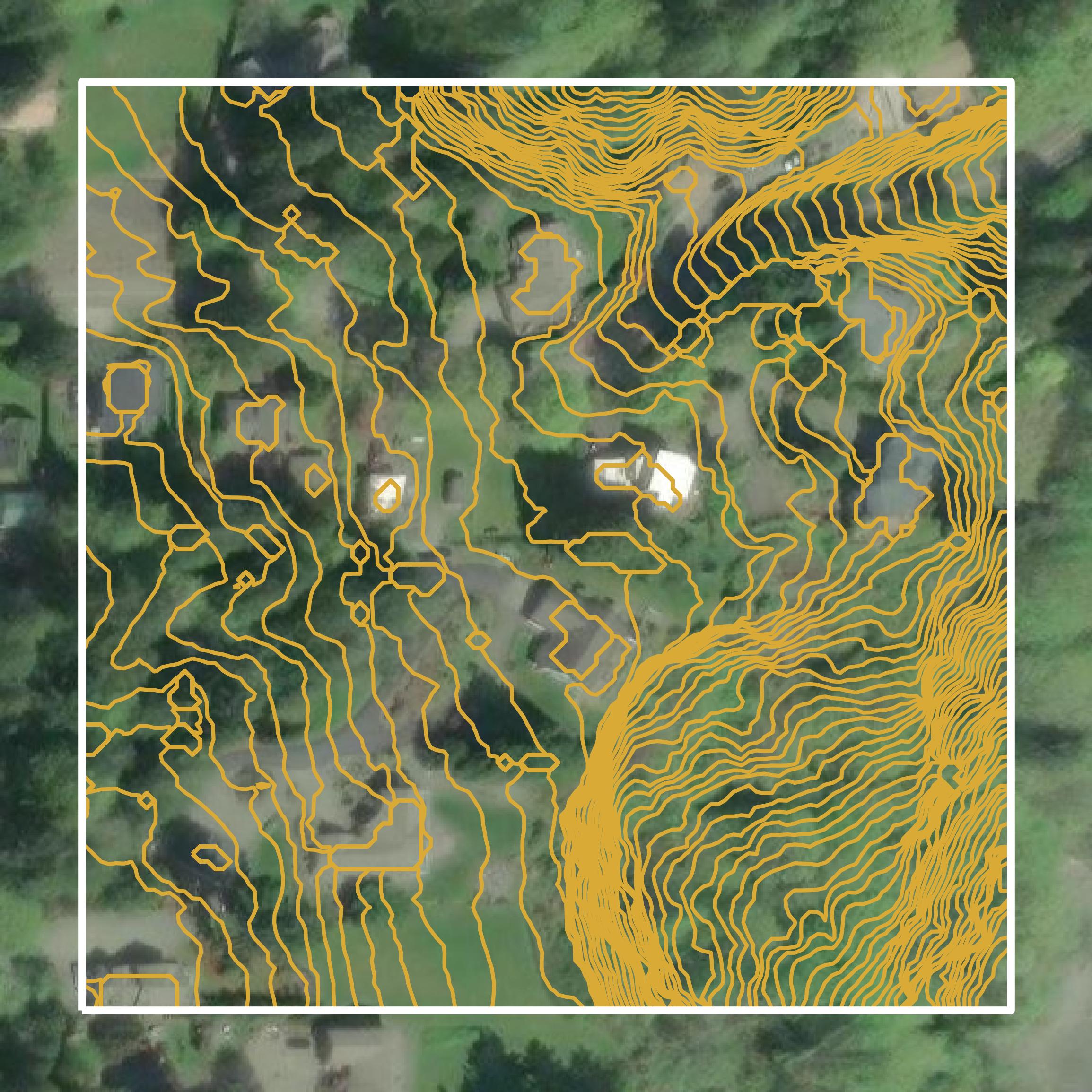 This image shows a contour map in Kitsap County created using GIS data in Equator.