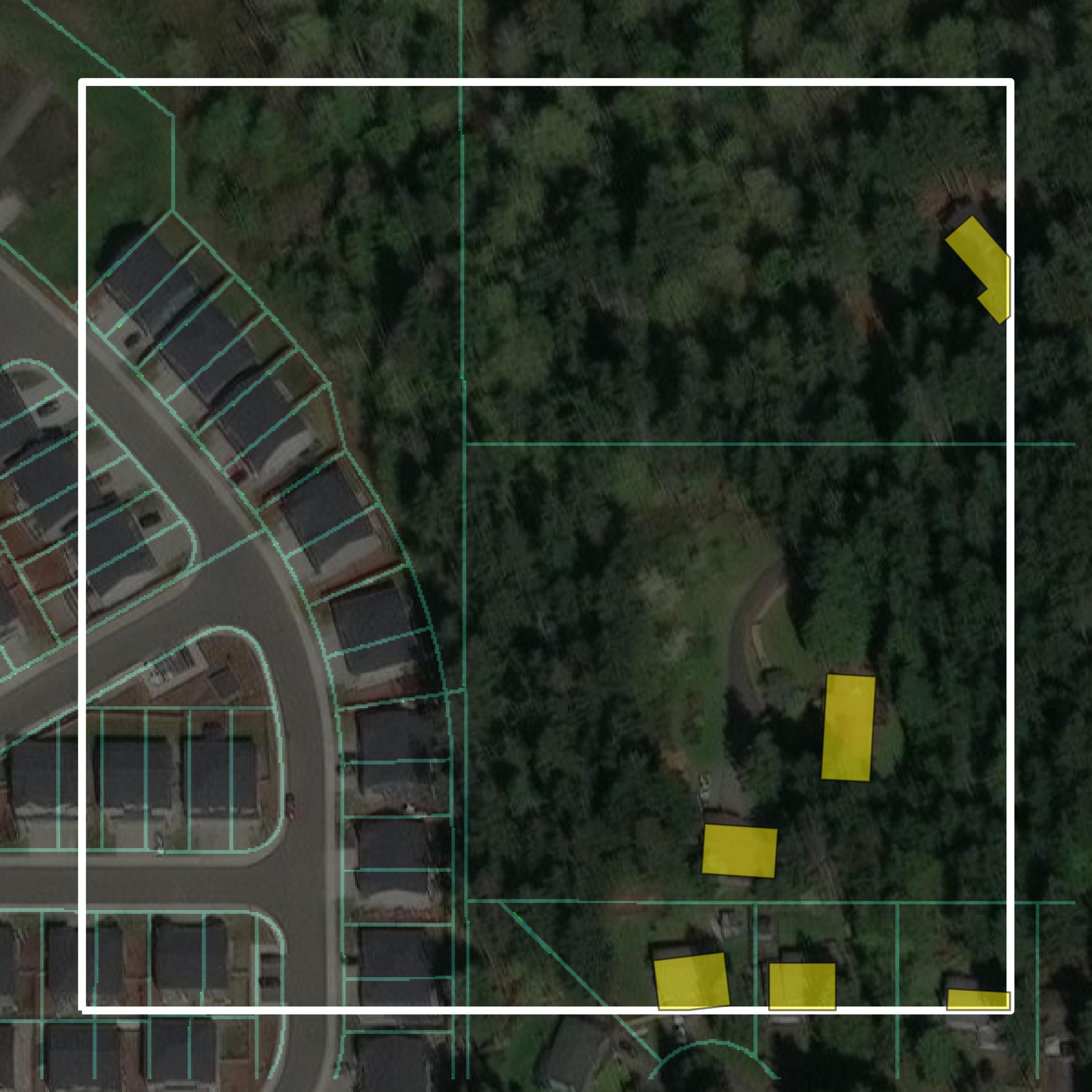 This image shows parcel and building data in Kitsap County created using GIS data in Equator.