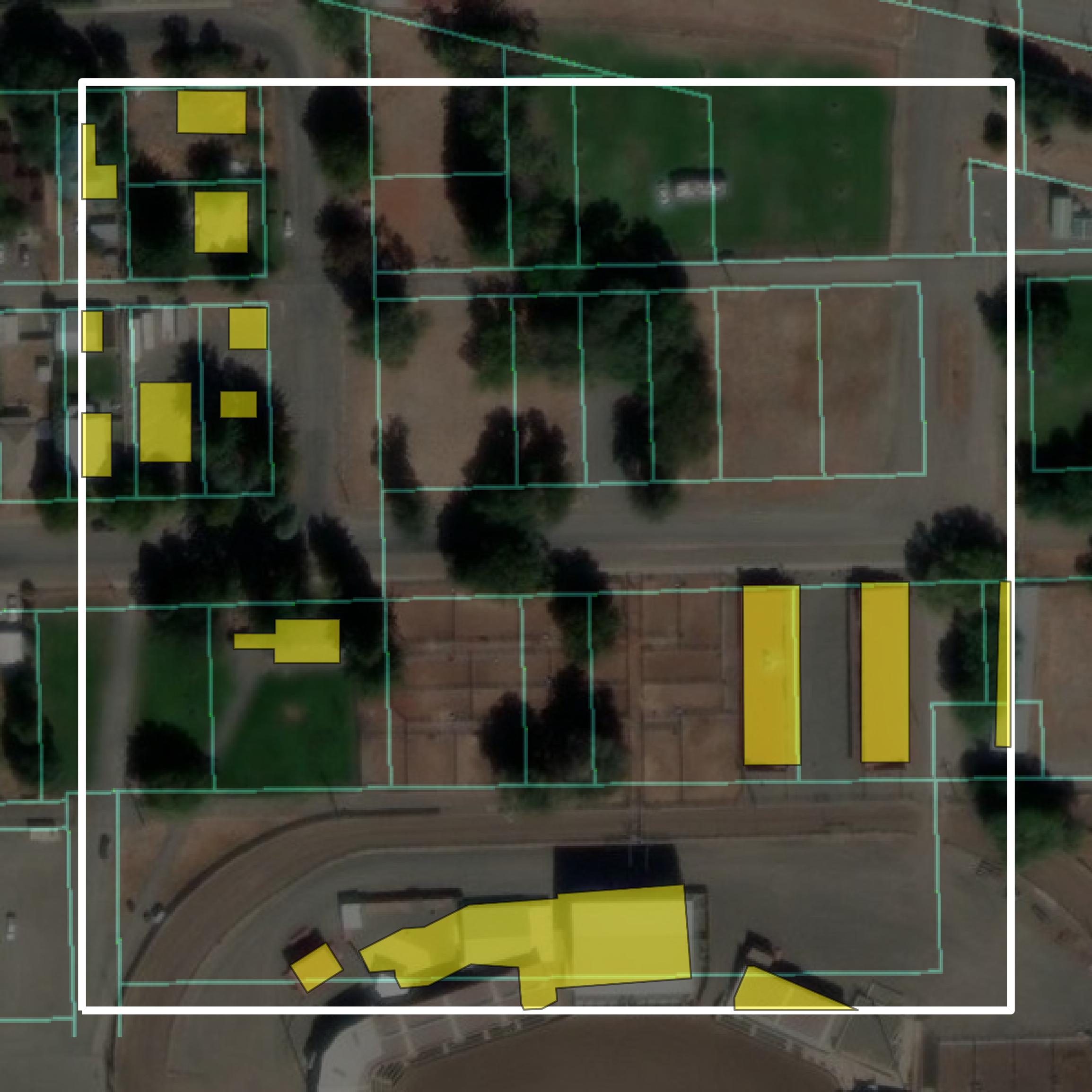 This image shows parcel and building data in Kittitas County created using GIS data in Equator.